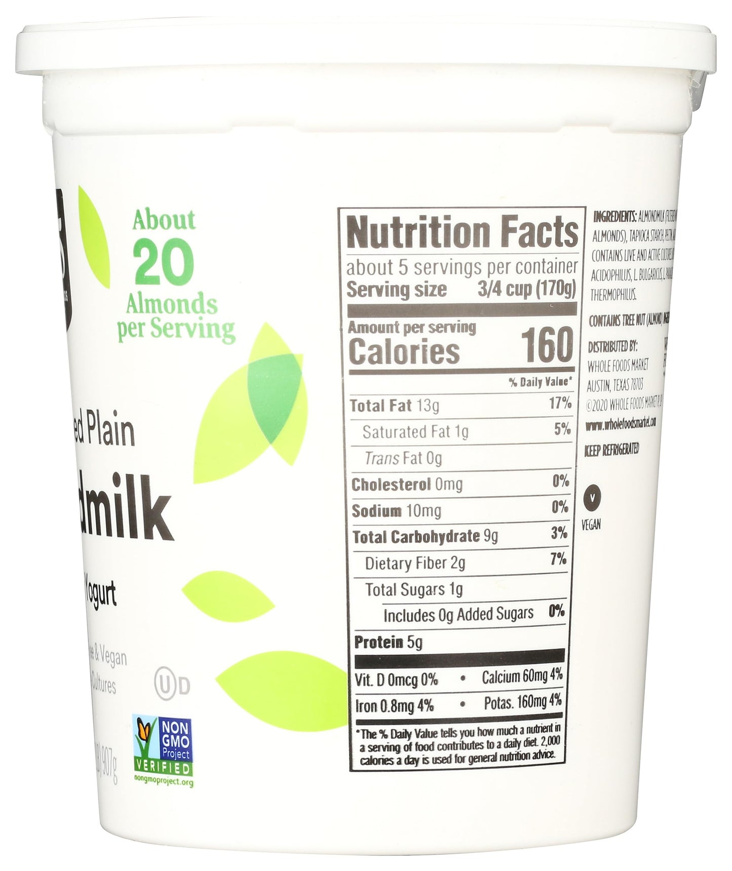 365 Everyday Value Almondmilk Unsweetened Non-Dairy Yogurt, Plain, 32 Oz