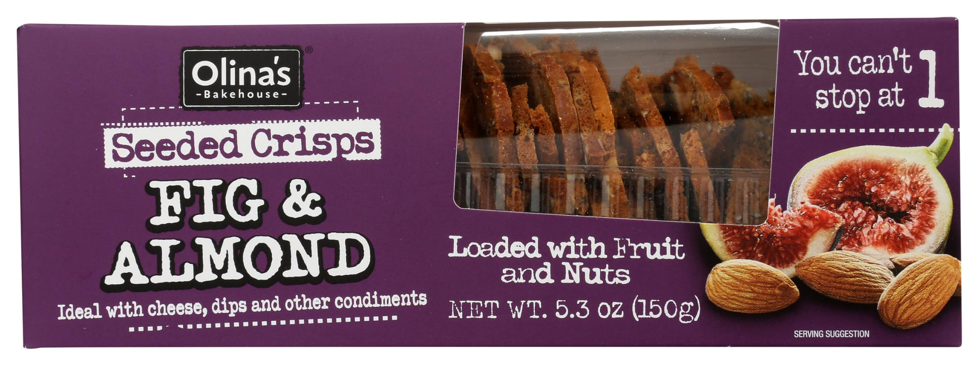 Olinas Bakehouse Seeded Crisps FIG and ALMOND 5.3 oz (3 pack) crackers. Loaded with fruit and nuts!