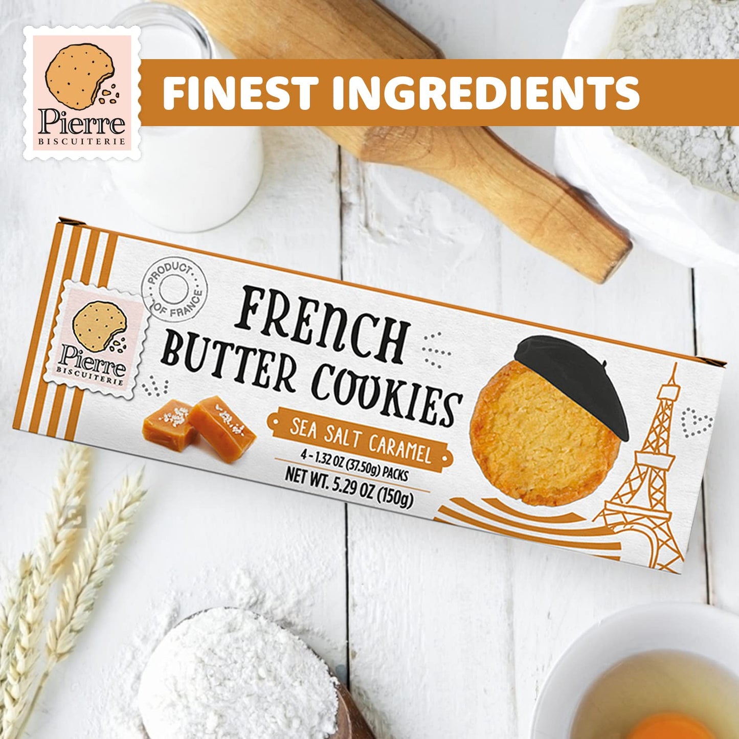 Pierre Biscuiterie French Butter Cookies With Sea Salt Caramel 5.29 Ounce Box (Pack Of 1)