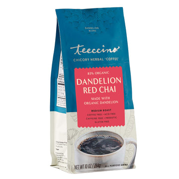 Teeccino Dandelion Red Chai Herbal Coffee, Caffeine-Free, Medium Roast, 10 oz, Gluten Free, Acid Free
