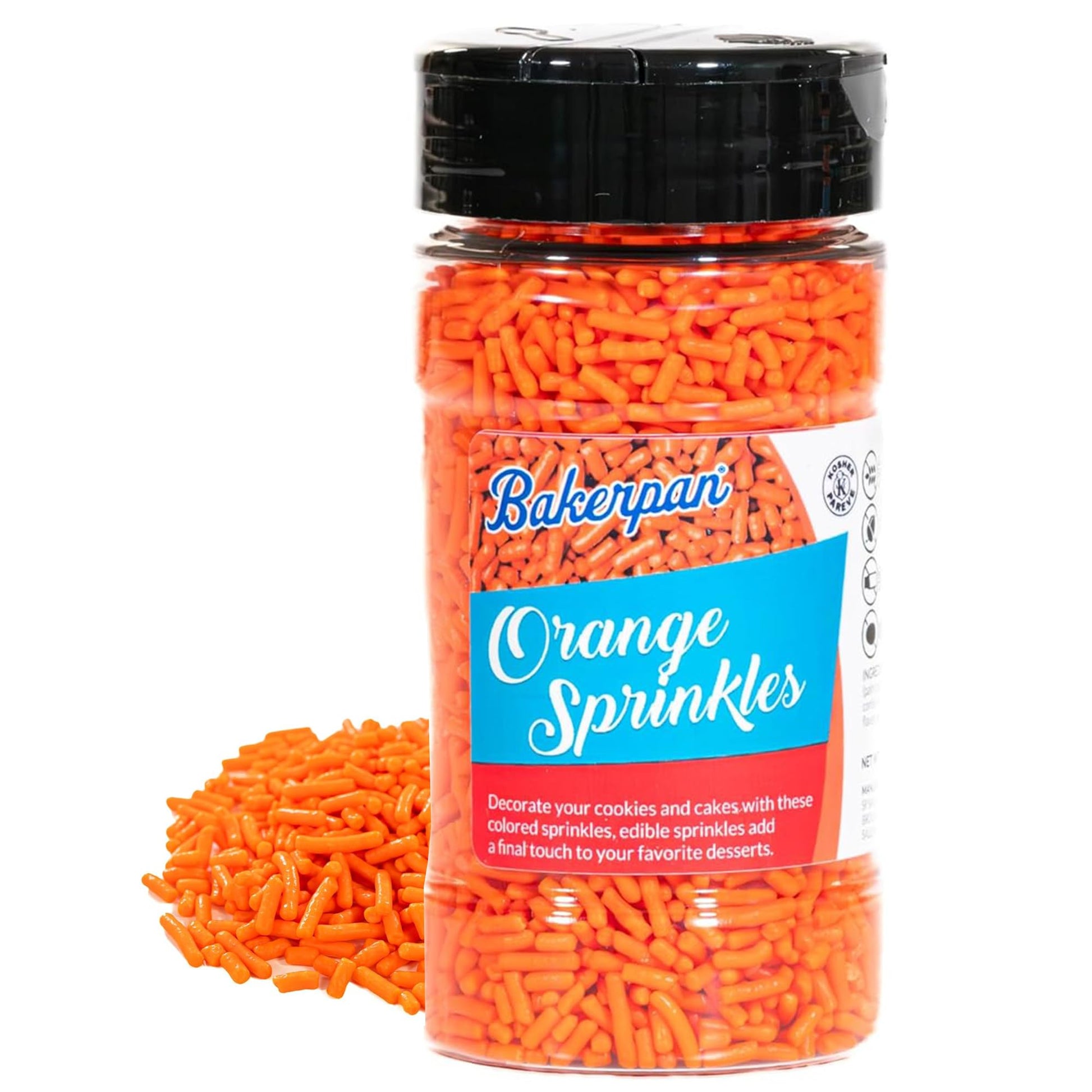 Bakerpan Orange Jimmies Sprinkles - 6 Ounces Orange Sprinkles for Cake Decorating - Edible Sprinkles for Cupcakes, Ice Cream, Ca