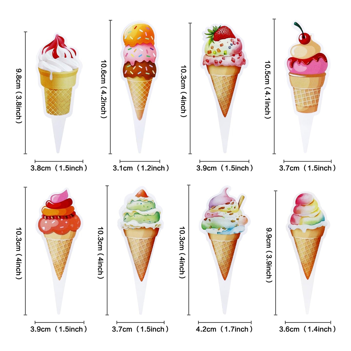 Ercadio 32 Pack Double Sided Ice Cream Cupcake Toppers Glitter Cupcake Picks For Baby Shower Birthday Summer Hawaii Theme Party