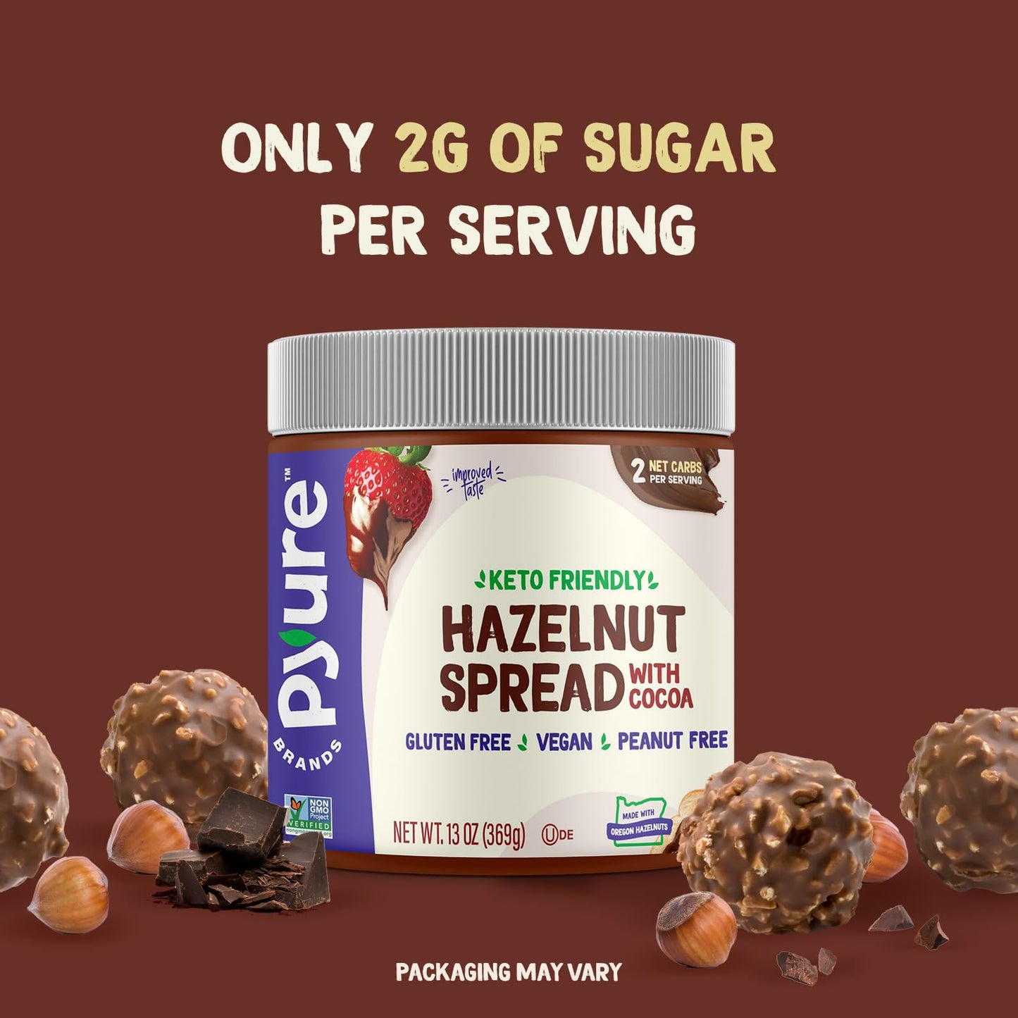 Pyure Hazelnut Spread with Cocoa 2 Net Carbs Keto Snack Gluten-Free, Peanut Free, Plant-Based Hazelnut Spread for Vegan Keto Fri