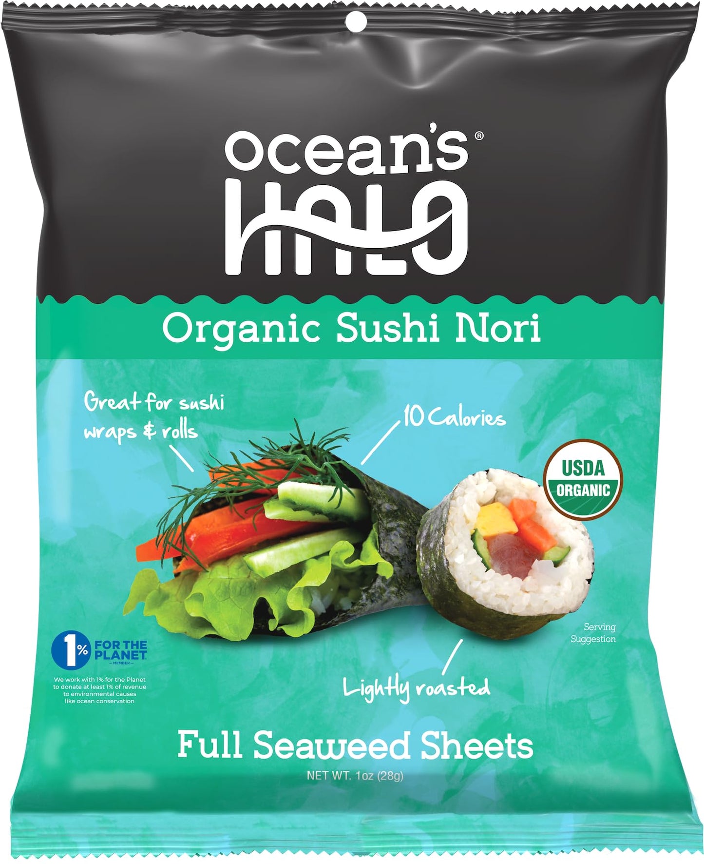 Oceans Halo Organic Sushi Nori Full Seaweed Sheets, Rich in Minerals Like Iodine, Vegan Friendly, USDA Certified Organic, Glute