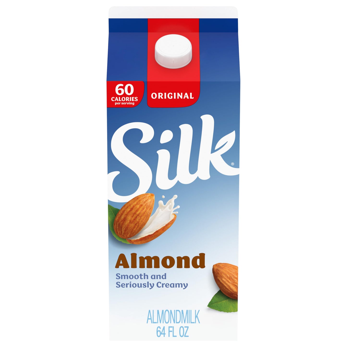 Silk Almond Milk, Original, Dairy Free, Gluten Free, Seriously Creamy Vegan Milk with 50% More Calcium than Dairy Milk, 64 FL OZ