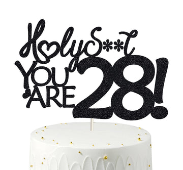 28 Cake Toppers, 28 Birthday Cake Toppers-Black Glitter, Funny 28Th Cake Topper For Men,28 Cake Topper For Women, 28Th Birthday
