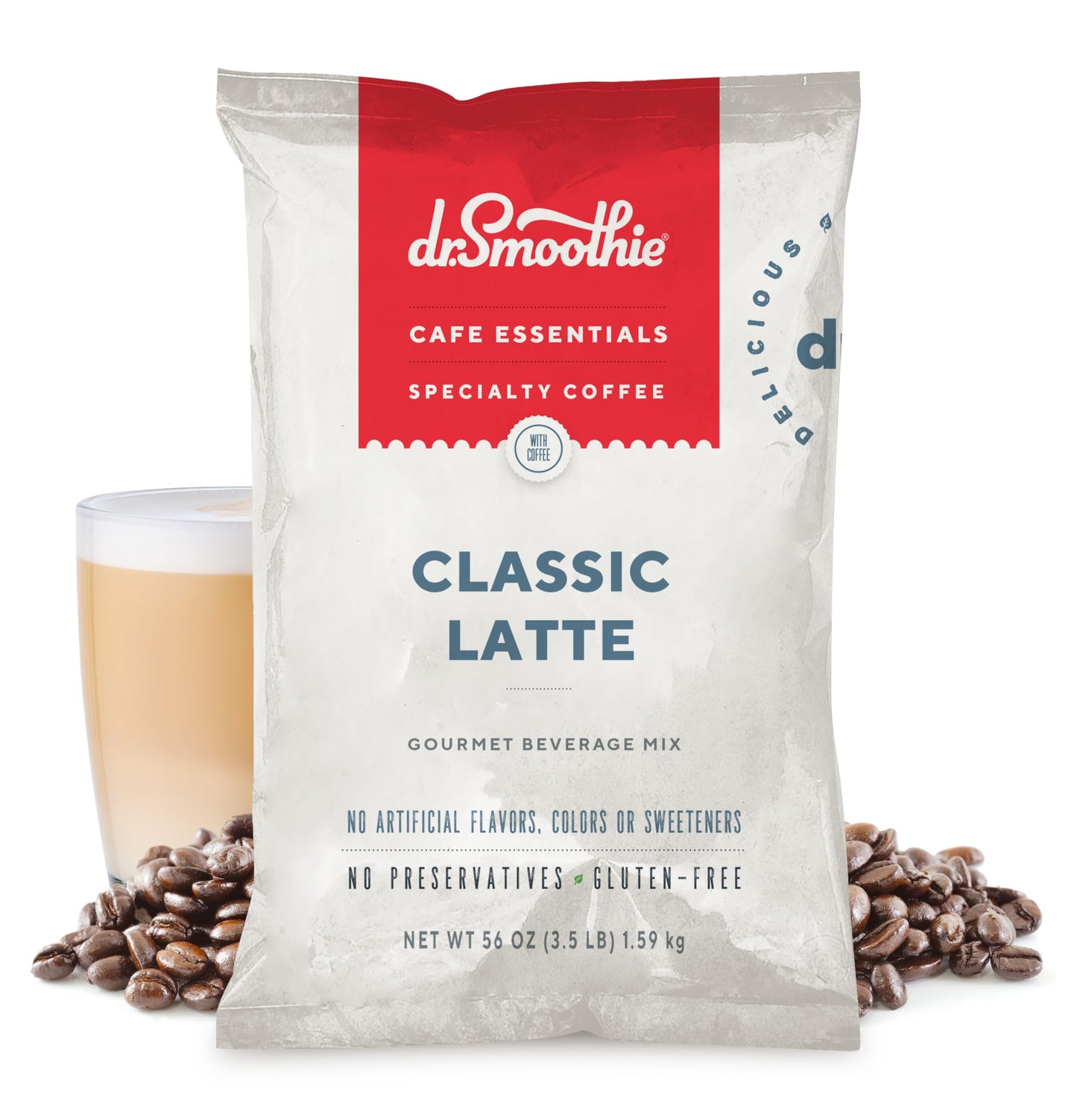 Dr. Smoothie Café Essentials Classic Latte - 155mg Caffeine - No Artificial Colors/Flavors - 3.5 lb Bag (26 Servings)