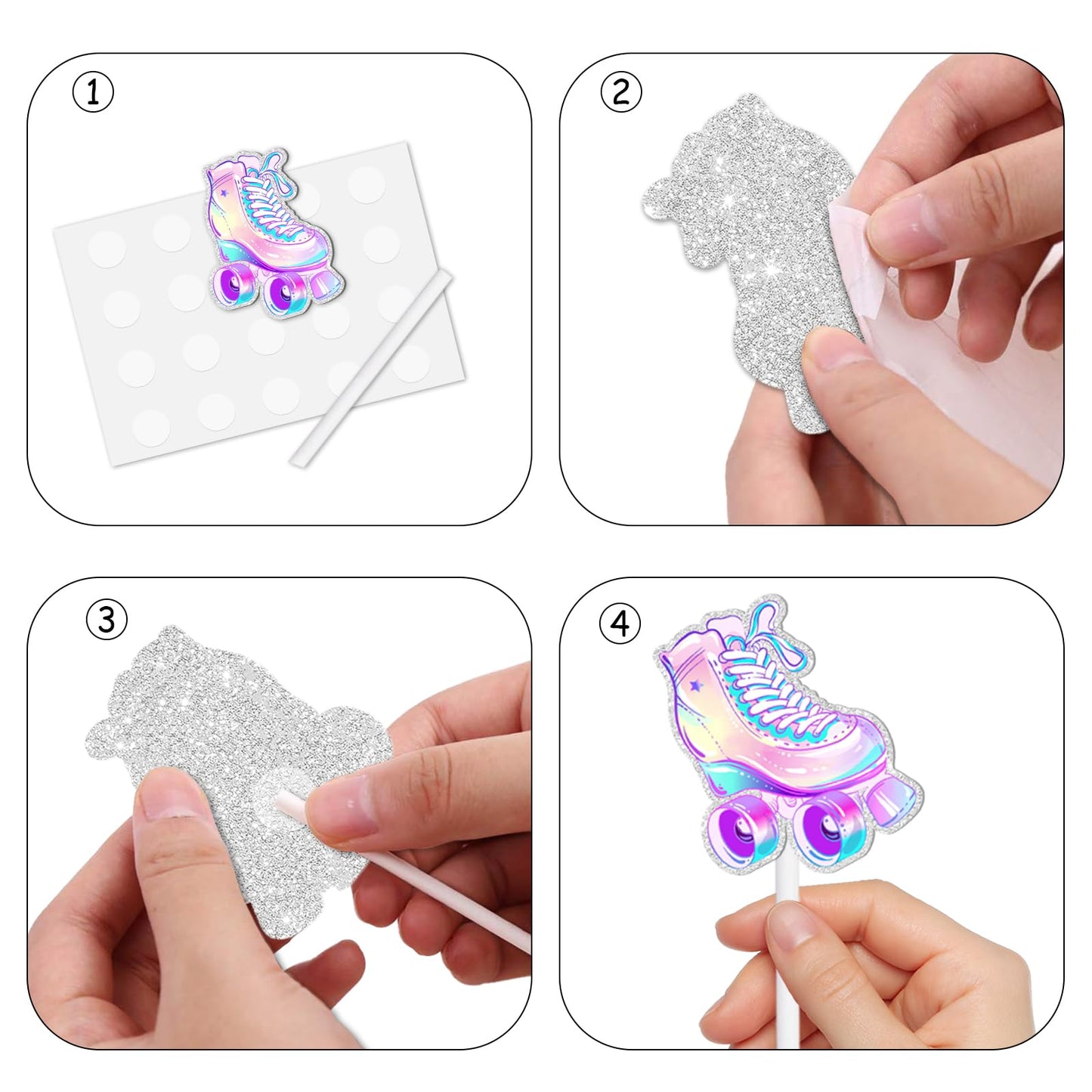 18Pcs Glitter Roller Skates Dessert Cupcake Topper Children Boy Girl Happy Birthday Party Decorations 80S 90S Retro Hip Hop Roll
