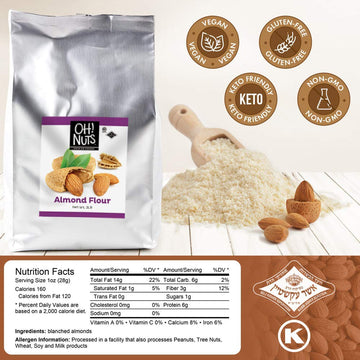 Oh! Nuts Blanched Almond Flour | All-Natural Wheat Substitute For Baking Delights Desserts Macarons, Marzipan | All-Purpose Kosher, Vegan, Paleo And Keto Friendly Diets, Gluten-Free (2.0 Pounds)