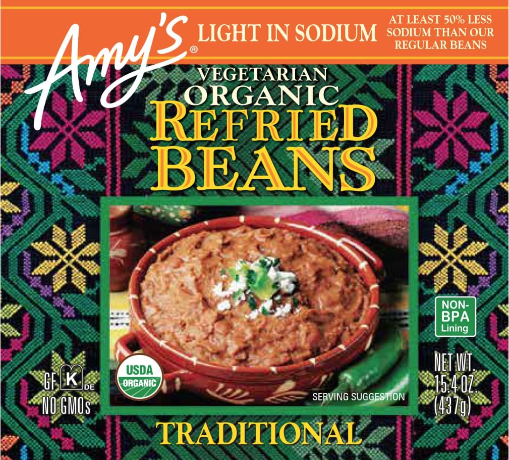 Amy s, Refried, Pinto Beans, Gluten Free, Organic, Vegetarian, Traditional, Light in Sodium, 15.4 oz, Pack of 12