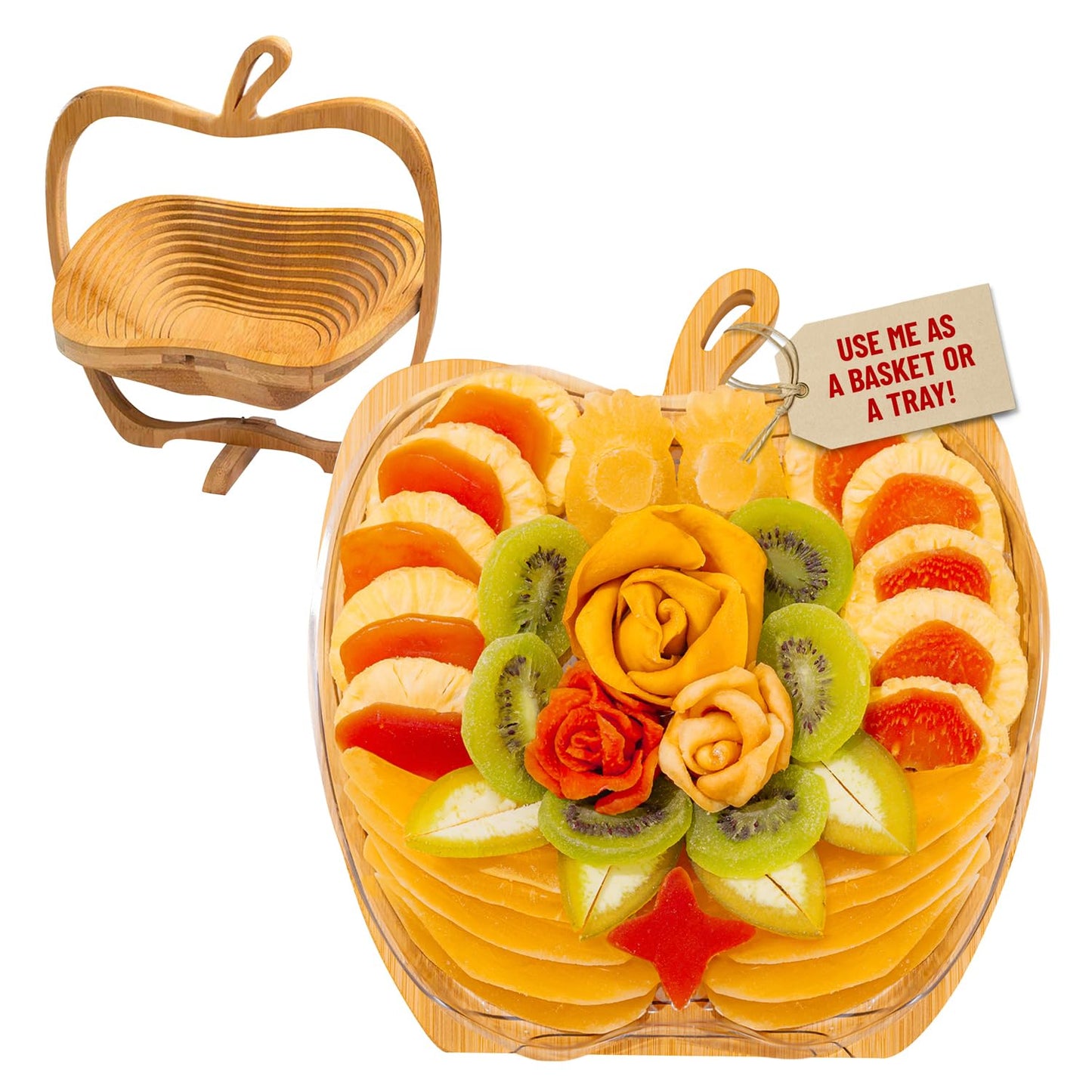 Dried Fruit Gift Basket With Wooden Tray - Healthy Gourmet Snack Box Variety - Holiday Food Tray For Corporate  Sympathy  Birthday & Thank You Gifts (Vegan  Kosher  Gluten-Free)- Bonnie And Pop