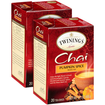 Twinings Pumpkin Spice Chai Tea, Caffeinated Black Tea Naturally Flavored With Aromatic Spices And Ginger, Tea Bags Individually