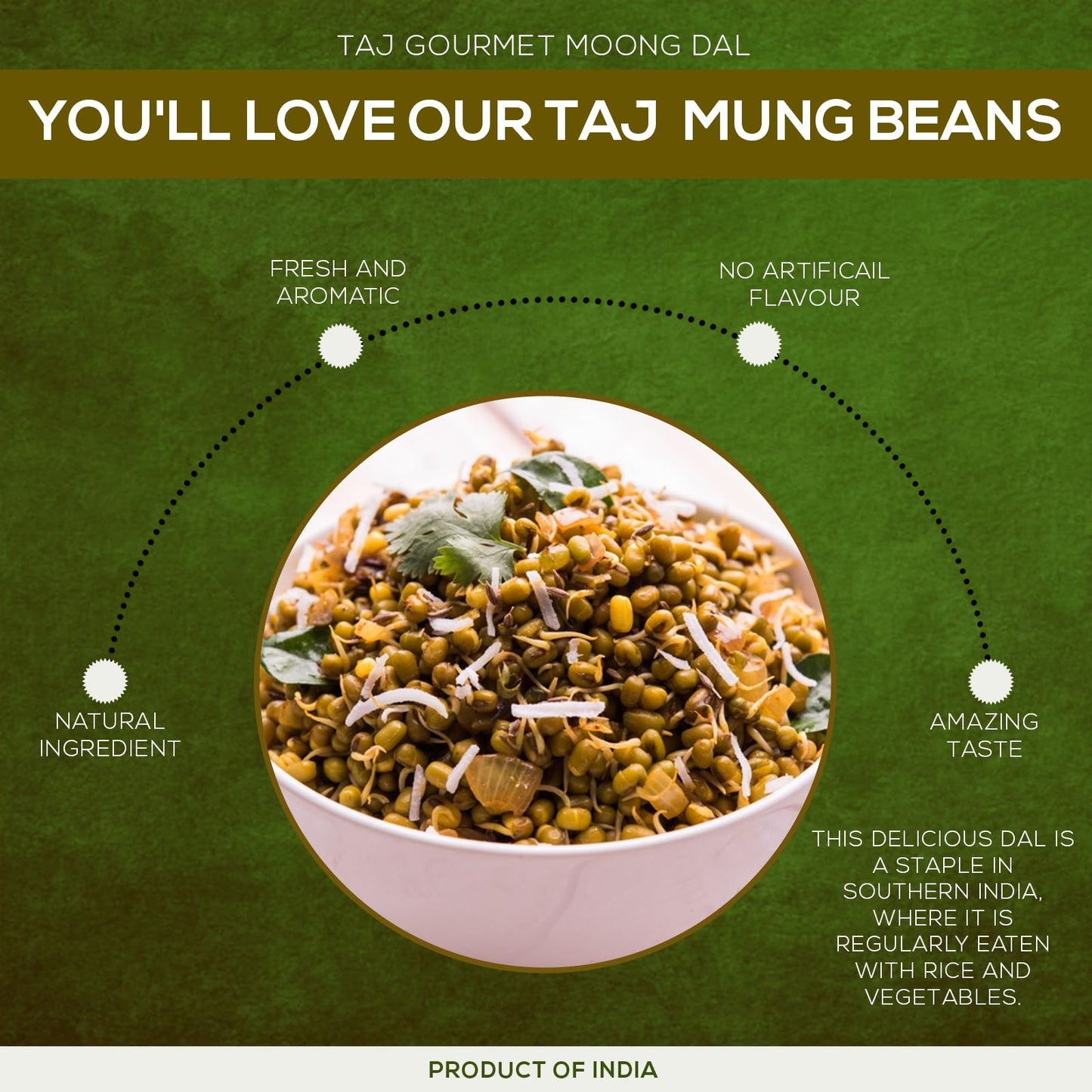 TAJ Premium Indian Moong Dal Whole, Mung Beans, 3.5-Pounds Jar