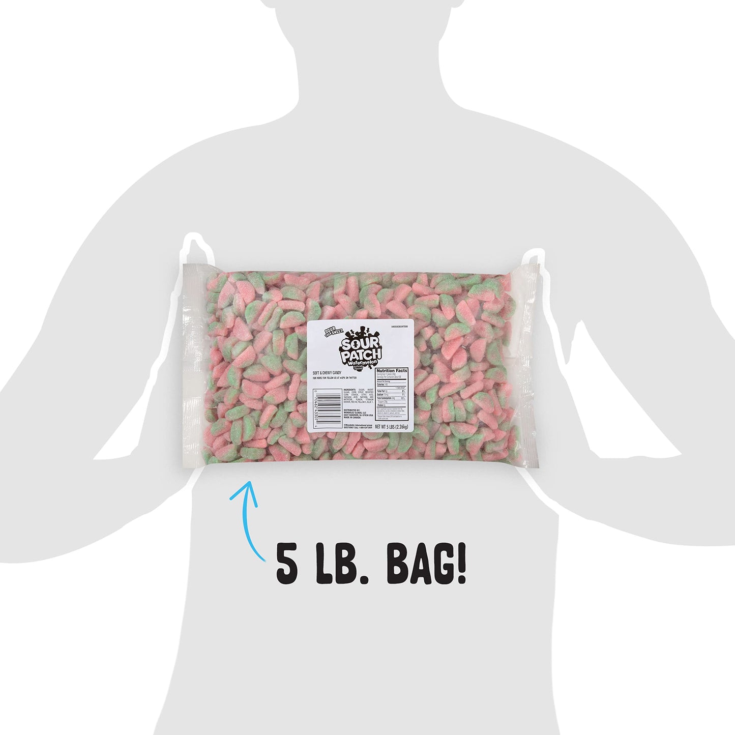 SOUR PATCH KIDS Watermelon Candy, Soft & Chewy, 5 lb Bulk, Green, 80 Ounce - Perfect for Parties and Snacking