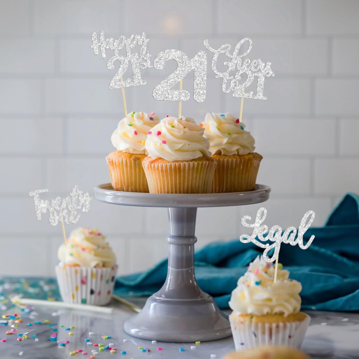 30 Pack Happy 21St Birthday Cupcake Toppers Glitter Twenty-One Cheers To 18 Years Old Birthday Cupcake Picks For Happy 21St Birt