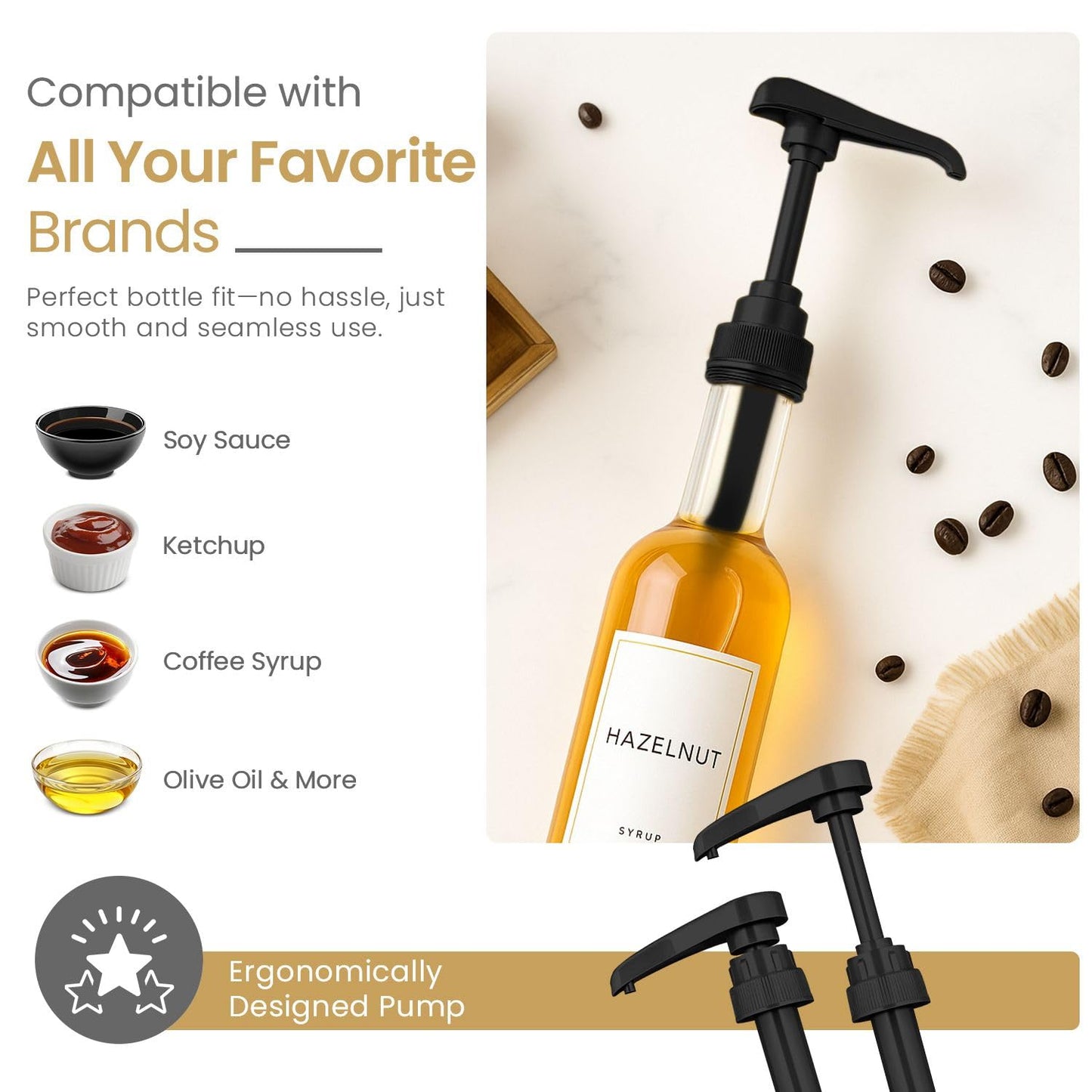 VIGOR PATH Black Coffee Syrup Pump - Fits 25.4 oz Bottles - Pack of 4