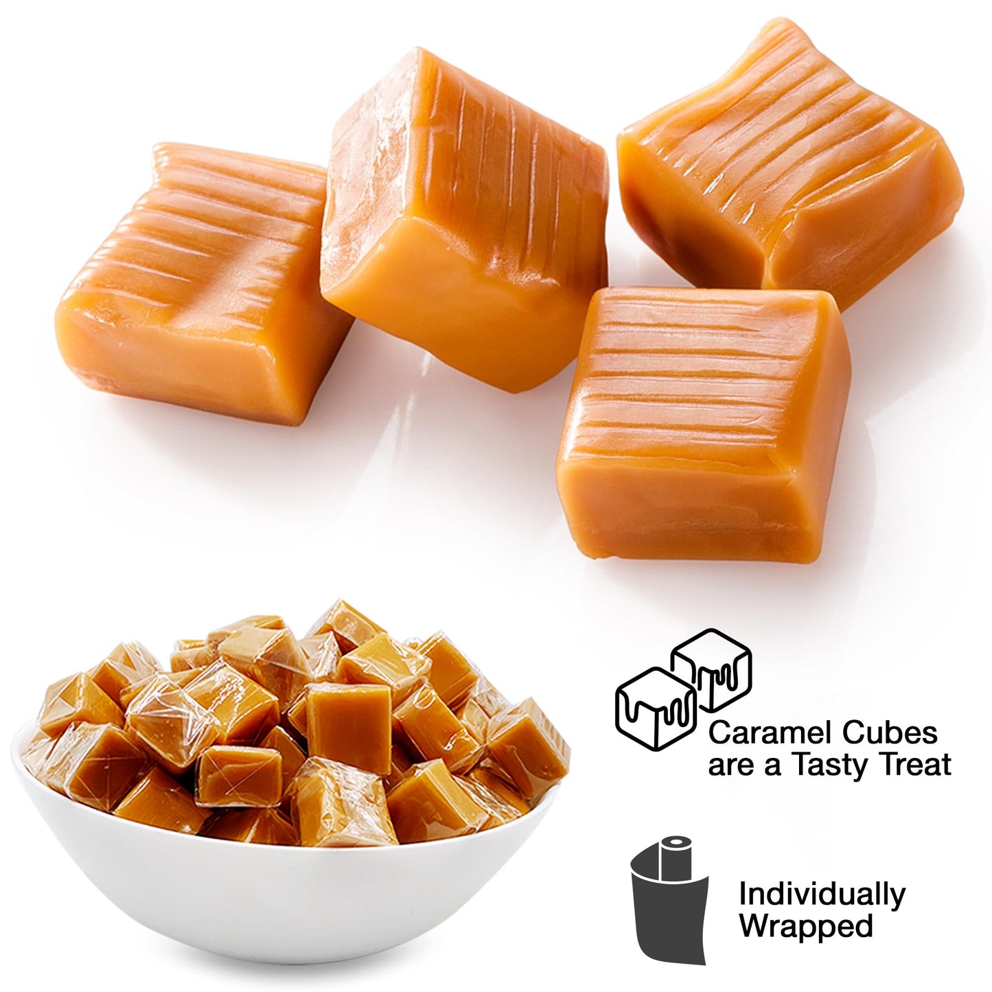 Fusion Sweets Caramel Cubes Candy - Soft Chewy Individually Wrapped - 1 lb Bulk Bag
