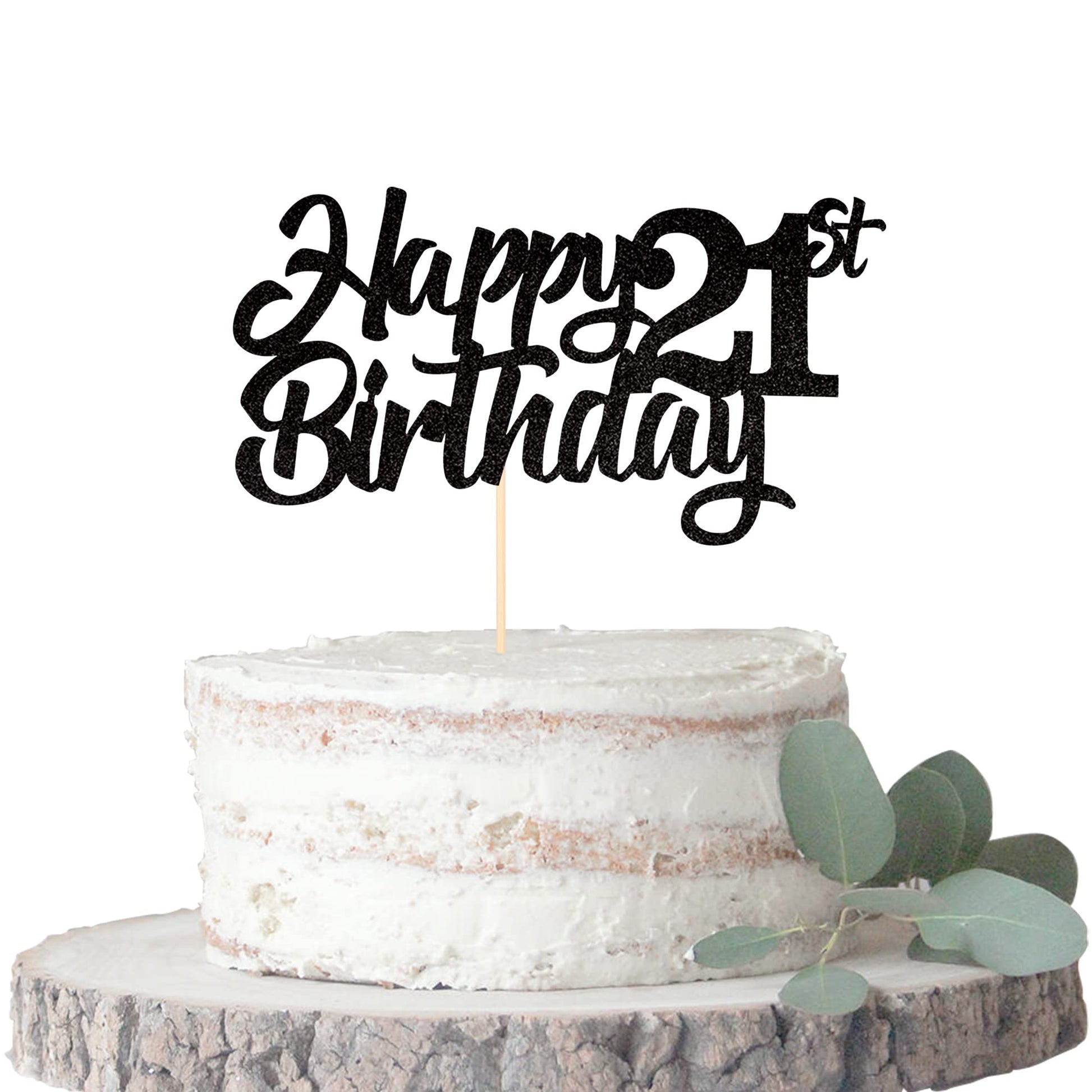 YCTHUNFISH 21st Birthday Cake Topper Glitter Paper Decoration Small Black
