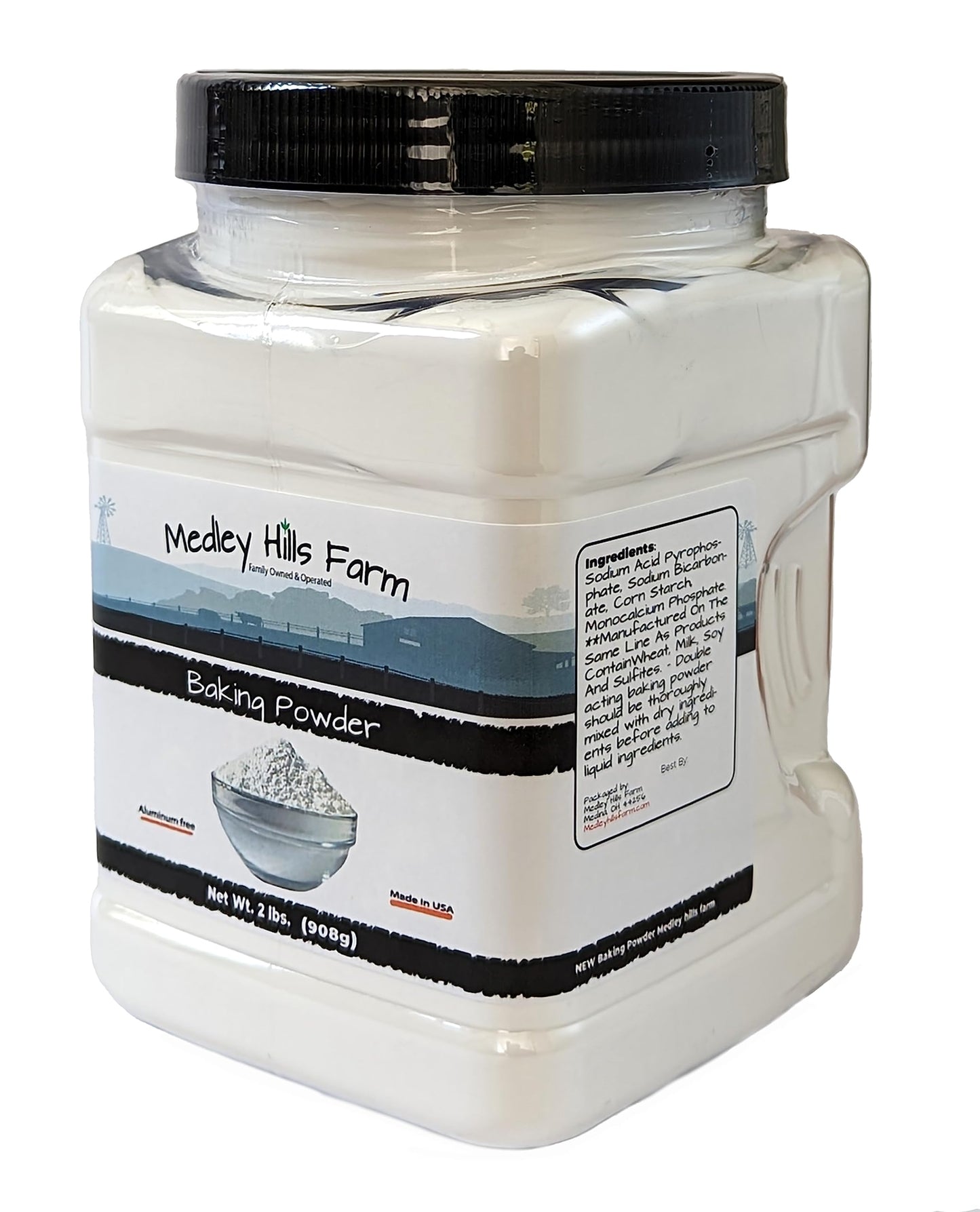 Baking Powder aluminum free by Medley hills farm 2 Lbs. in Reusable Container - Double acting aluminum free baking powder - Kosher - enhanced Baking Powder for cooking - Baking - Made in USA