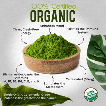Sunlife Organics Matcha Tin - 100% Certified Organic Matcha Powder | Authentic Ceremonial Grade Japanese Green Tea (80G Tin)