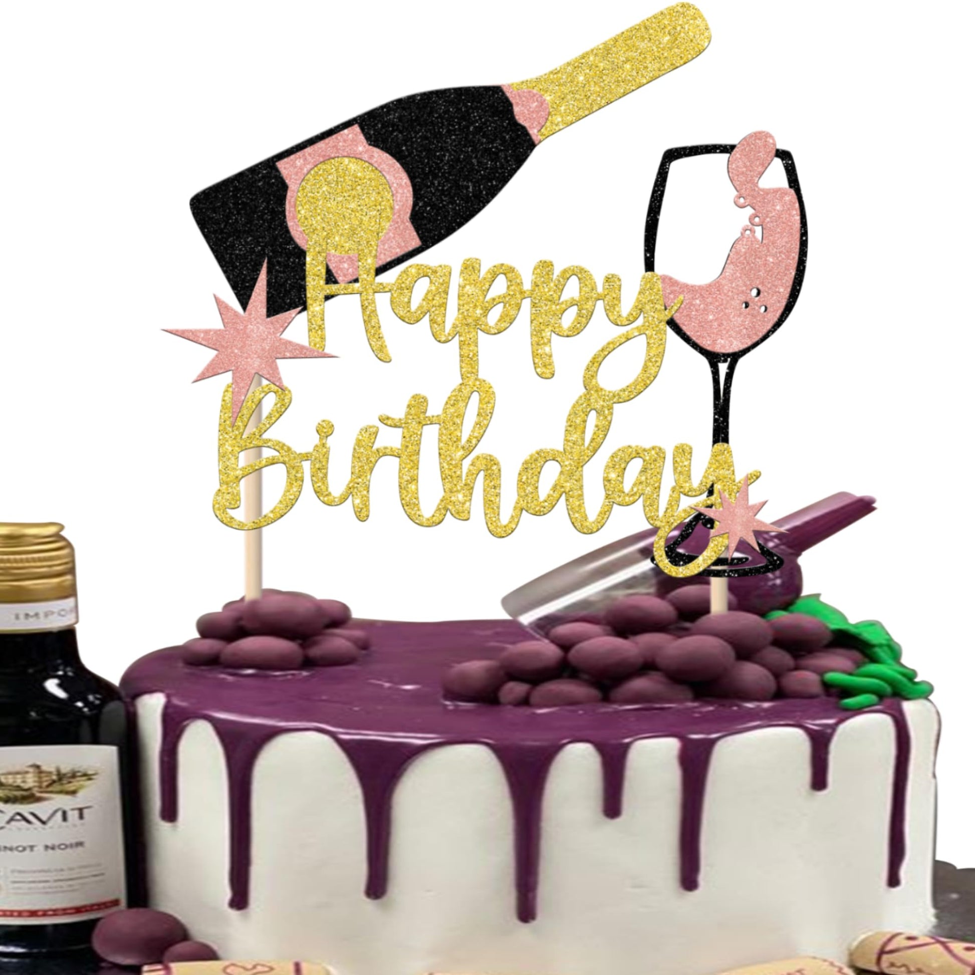 ZHUOWEISM Champagne Happy Birthday Cake Topper, Glitter Cheers & Beers, 1 Count, Multi Color