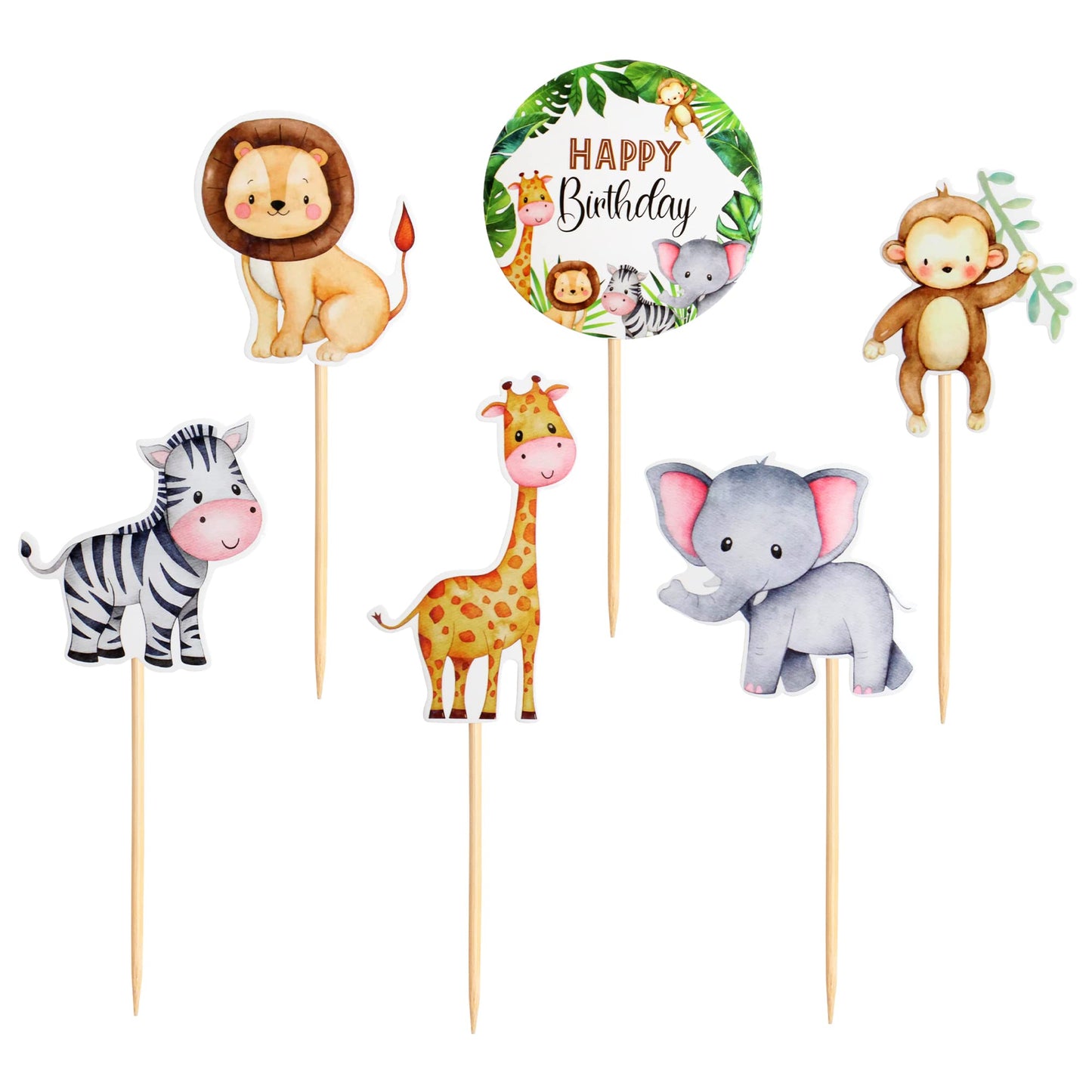 Cyodoos 24Pcs Jungle Safari Animal Theme Cupcake Toppers Dessert Muffin Cake Picks Cake Decoration For Jungle Safari Themed Part