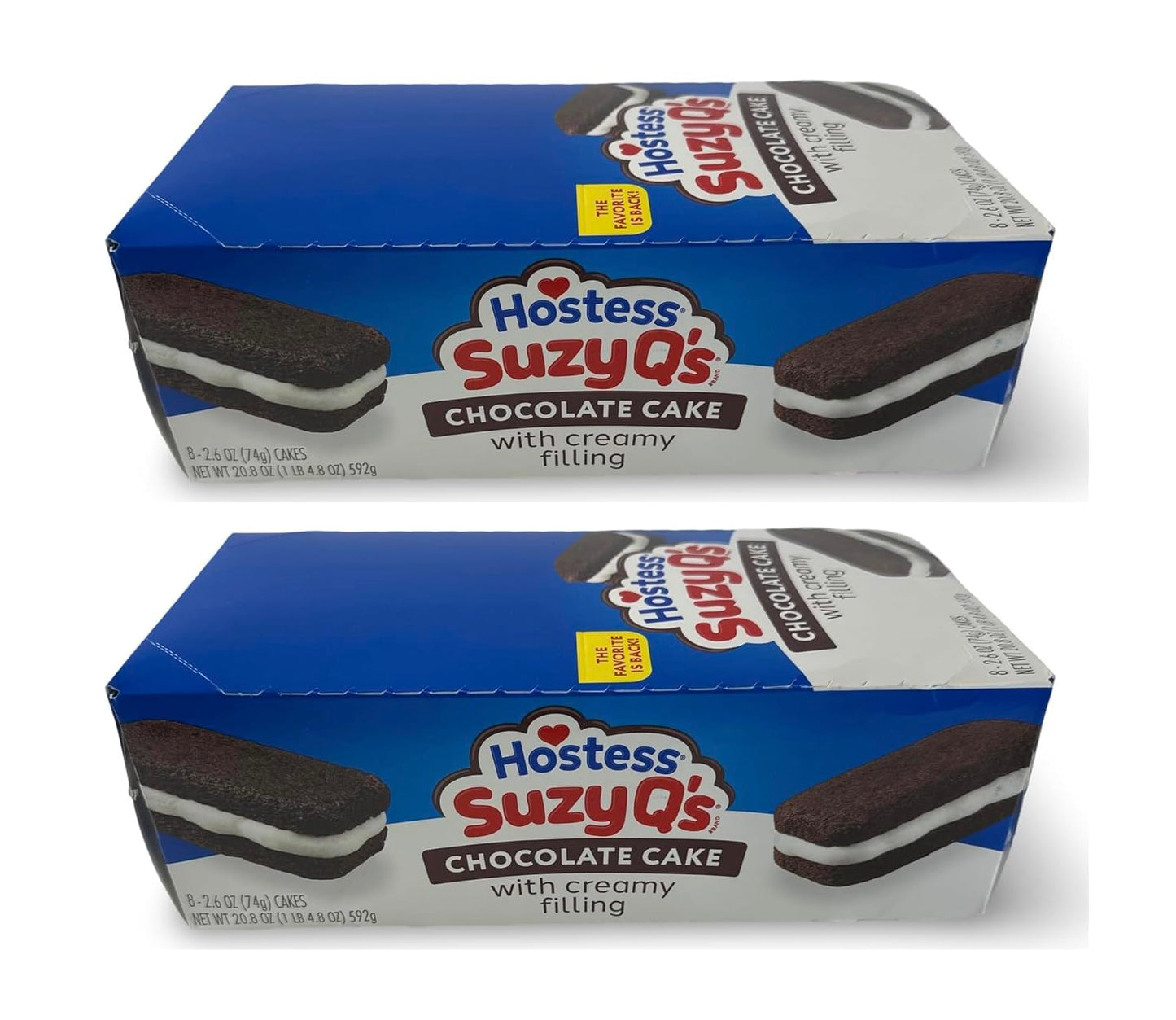 Hostess Suzy Qs Snack Cakes, Chocolate with Cream Filling, Full Size Single Serve Packs, 8 Per Box - 2 Boxes