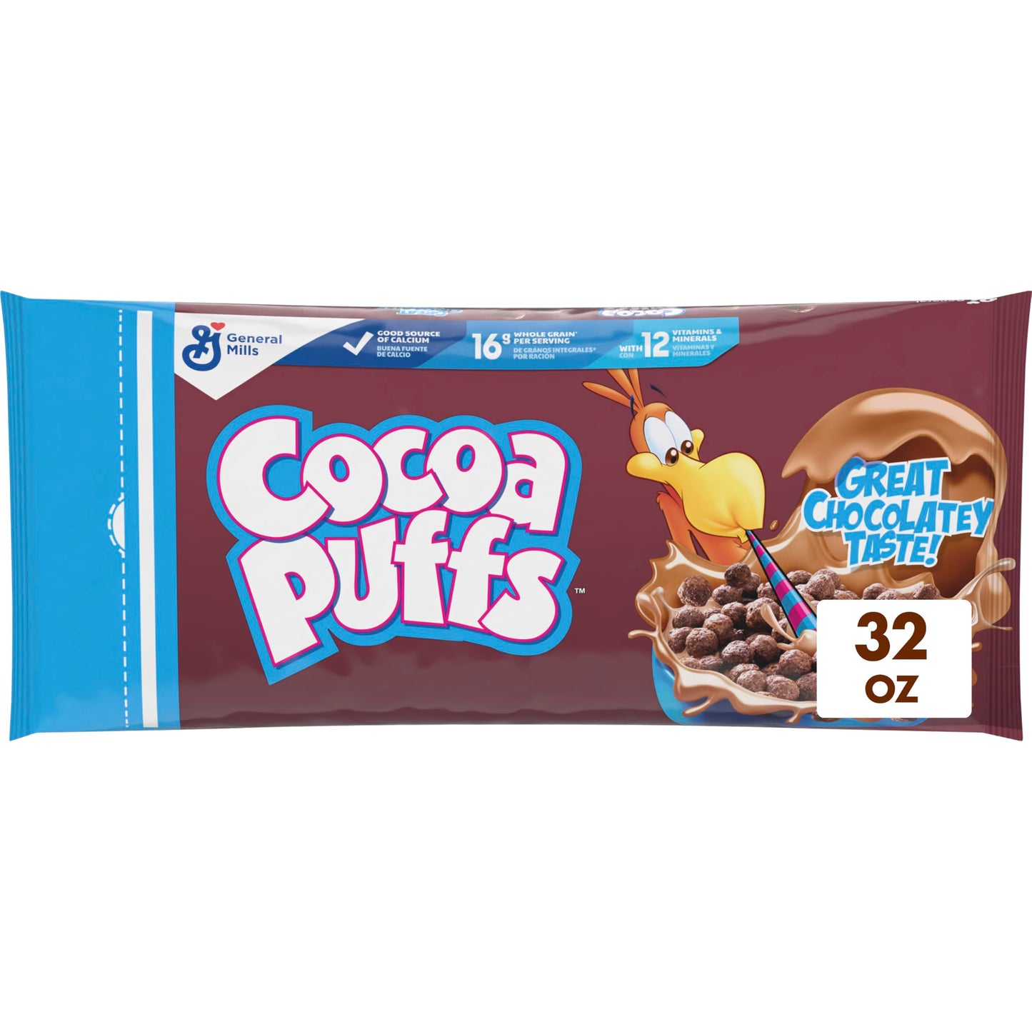 Cocoa Puffs, Chocolatey Breakfast Cereal, Made with Whole Grain, 32 oz Resealable Bag