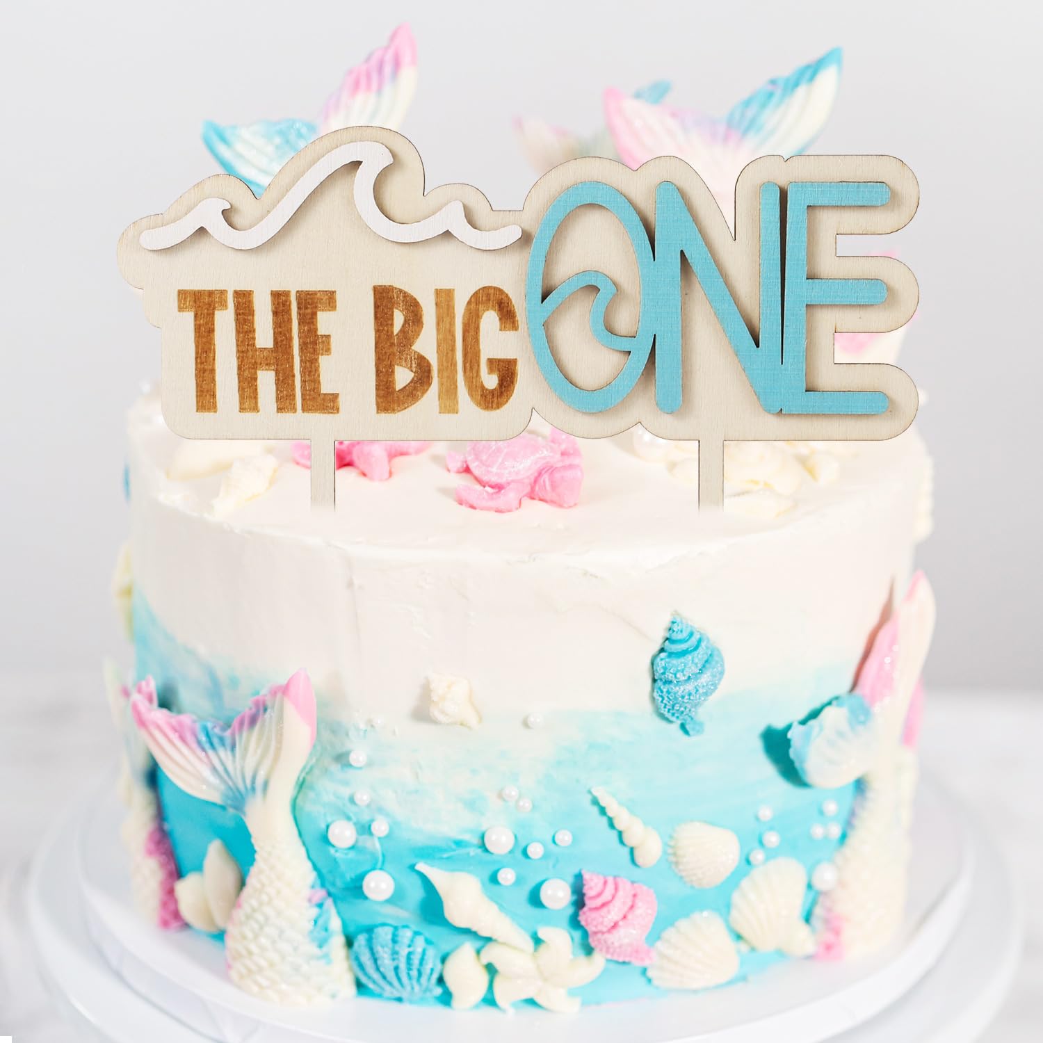 PEUTIER Wave Surfing Wooden Cake Topper, 18x15cm, Blue, Model 13085, 1st Birthday Party Decorations