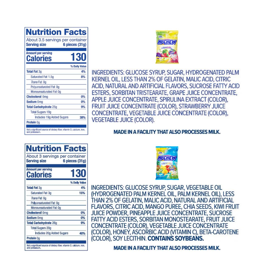 Hi-Chew Variety Mix, Pack Of 6 Bags Including Salted Caramel -15 Flavors Asst - Unique Fun Soft & Chewy Taffy Candy - Immensely Juicy Fruit Flavors - Individually Wrapped For Sharing