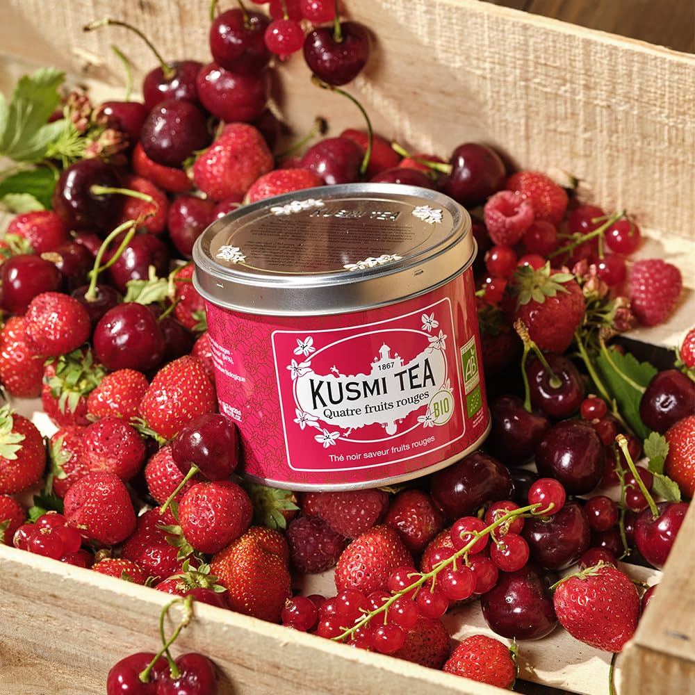 Kusmi Tea - Four Red Fruits - Organic Black Tea - Flavored With Strawberries, Raspberries, Redcurrants & Cherries - Smooth, Flav