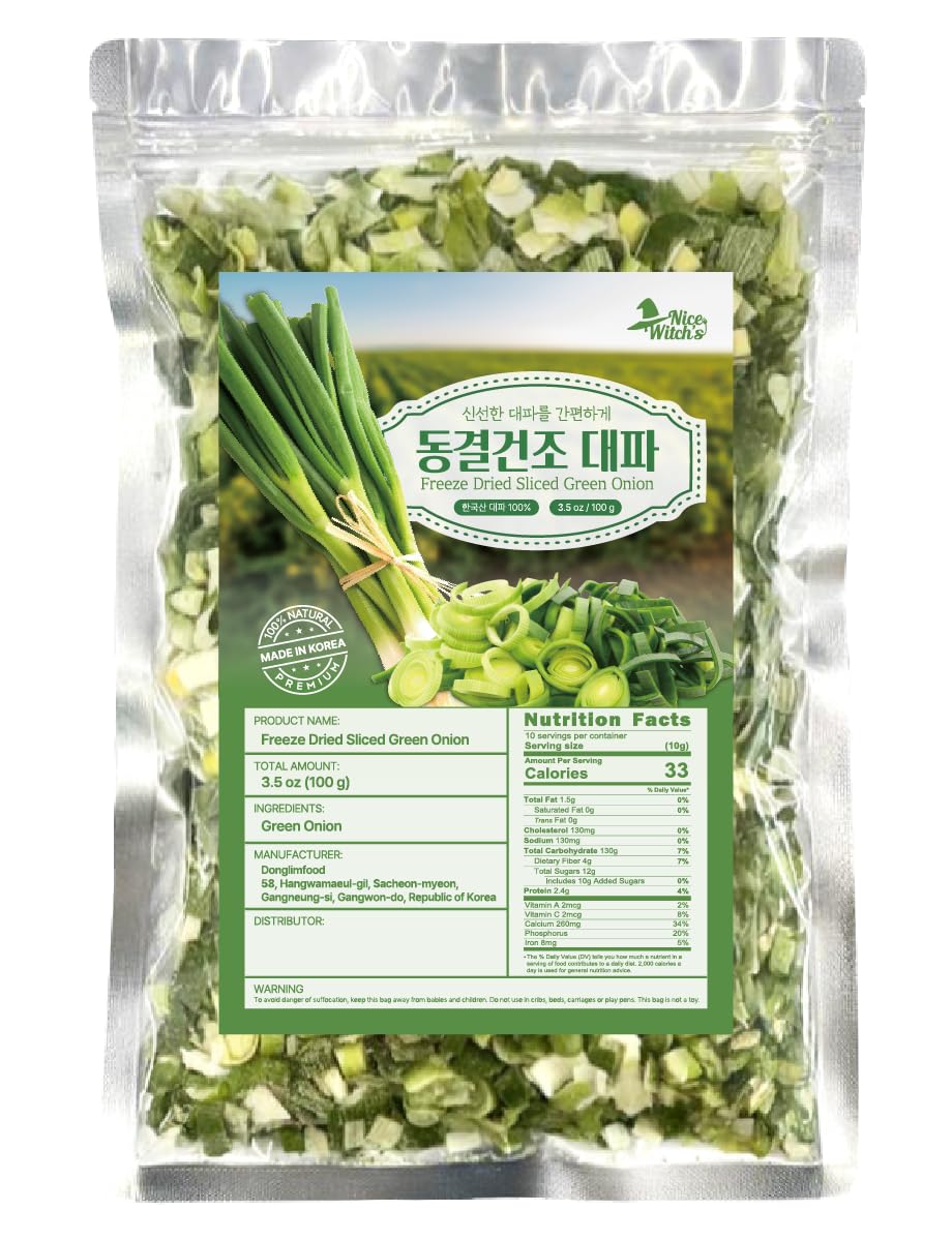 NICE WITHC'S Freeze Dried Green Onion 3.5 ounces (100g), Gluten Free, Korean Chopped Green Onions, Green Onions for Cooking, Gar