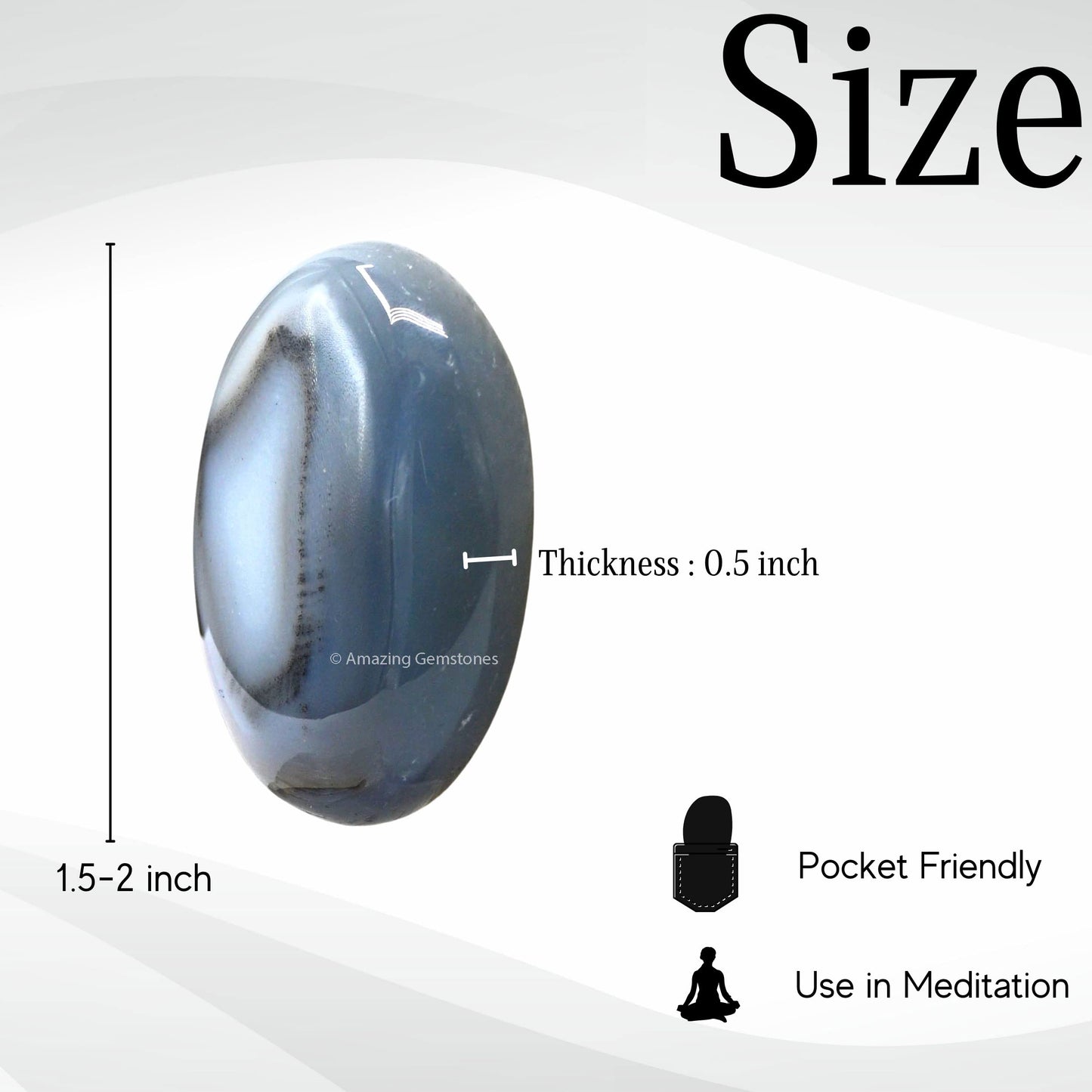 Dendrite Agate Palm Stone - Pocket Massage Worry Stone For Natural Body Chakra Balancing, Reiki Healing And Crystal Grid