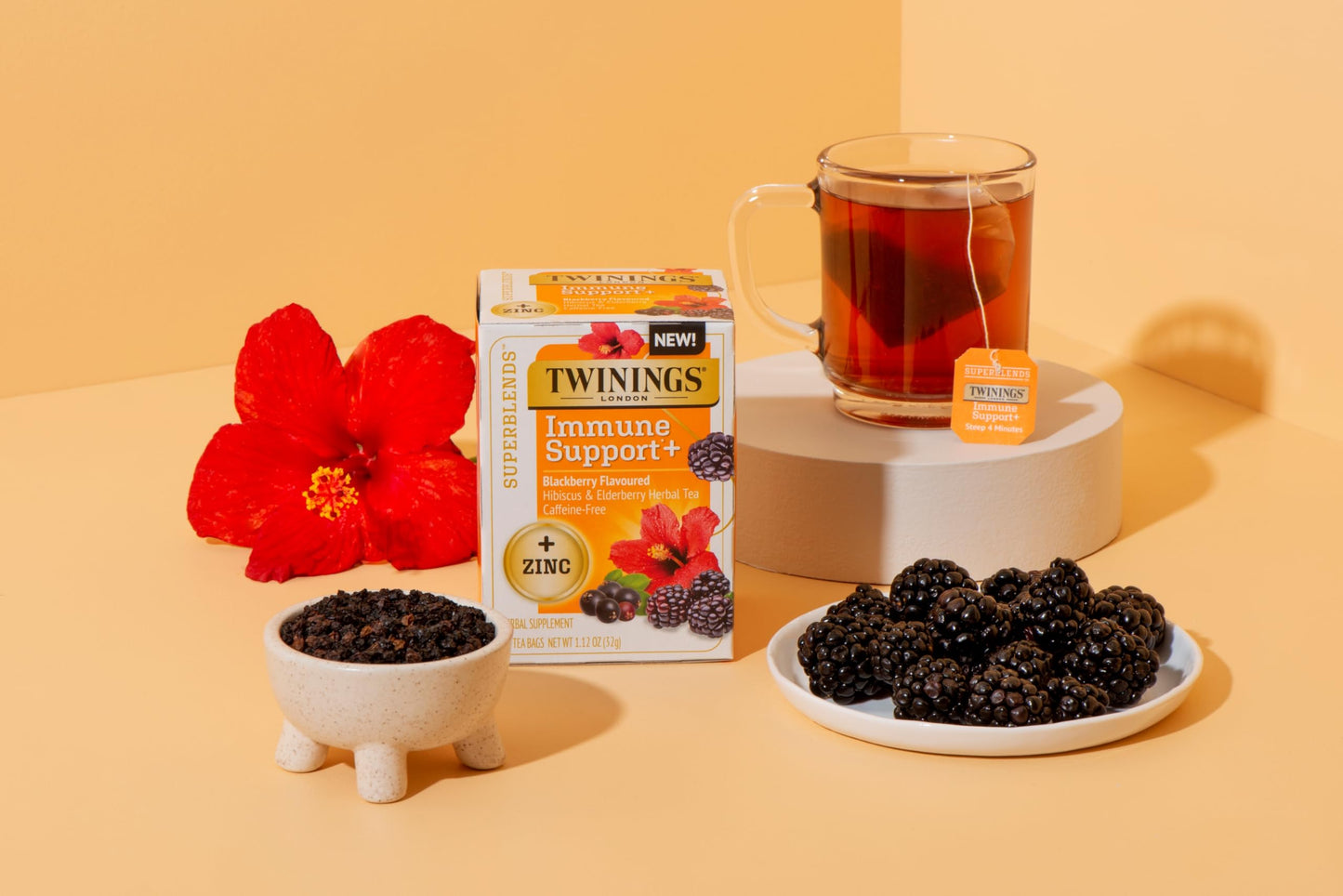 Twinings Herbal Tea - Superblends Immune Support+ Zinc, Blackberry Flavoured, Caffeine-Free, 16 Count (Pack of 6)
