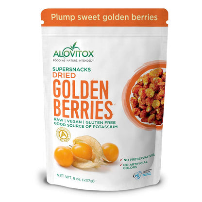 Alovitox Sun Dried Golden Berries | Raw, Fresh & Organic | 1 oz Contains 2g Protein & 5g Fiber, Low-Calorie & Glycemic Index | W