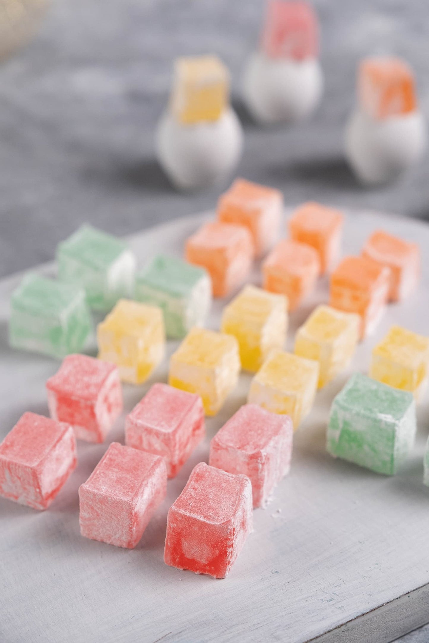 Mughe Gourmet Turkish Delight Candy Gift Box - 13.05Oz/370G - Halal Vegan Lokum Fruit Flavors Rose, Strawberry, Lemon, Orange, Mint - Gifts For Special Occasions, Halloween, Christmas, Birthdays