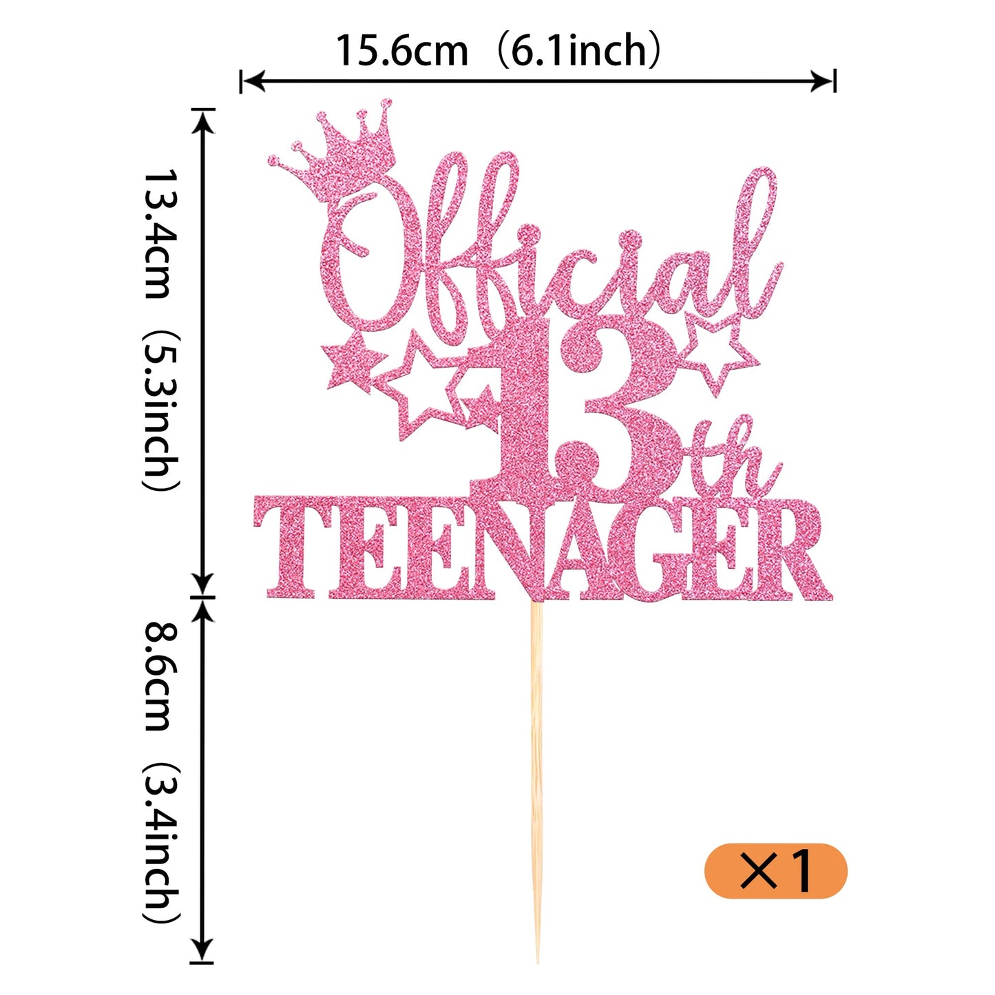 YCTHUNFISH 13th Birthday Cake Topper Glitter Number 13 Pink Bamboo Decoration