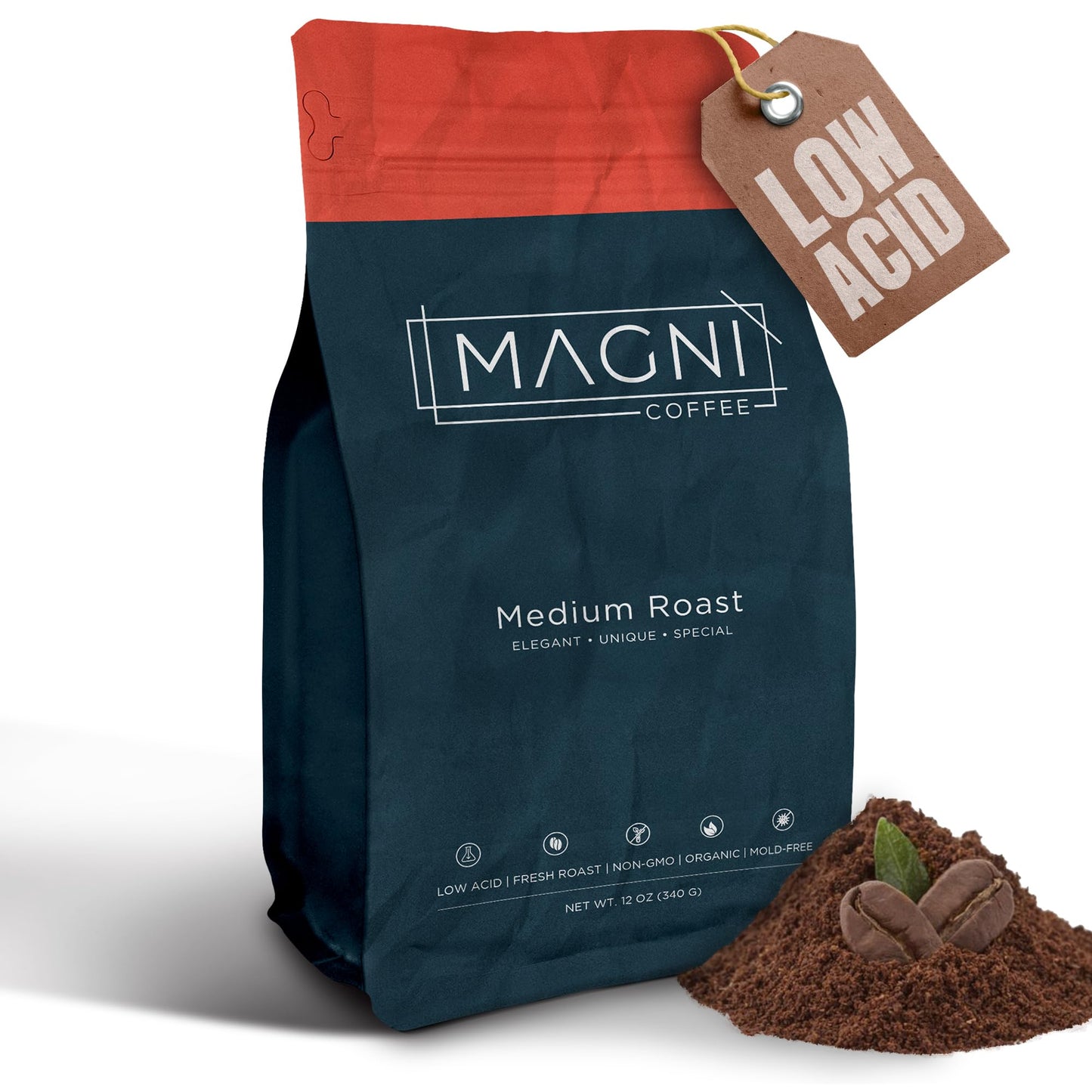 Magni Coffee - Ground - Medium Roast - Low Acid - Single Origin Usda Organic Non-Gmo Beans Third Party Tested For Mycotoxins & P