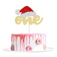 1Pc Christmas One Cake Topper Glitter Santa Hat First Birthday Cake Topper Decorations For Winter Christmas First Birthday Babys