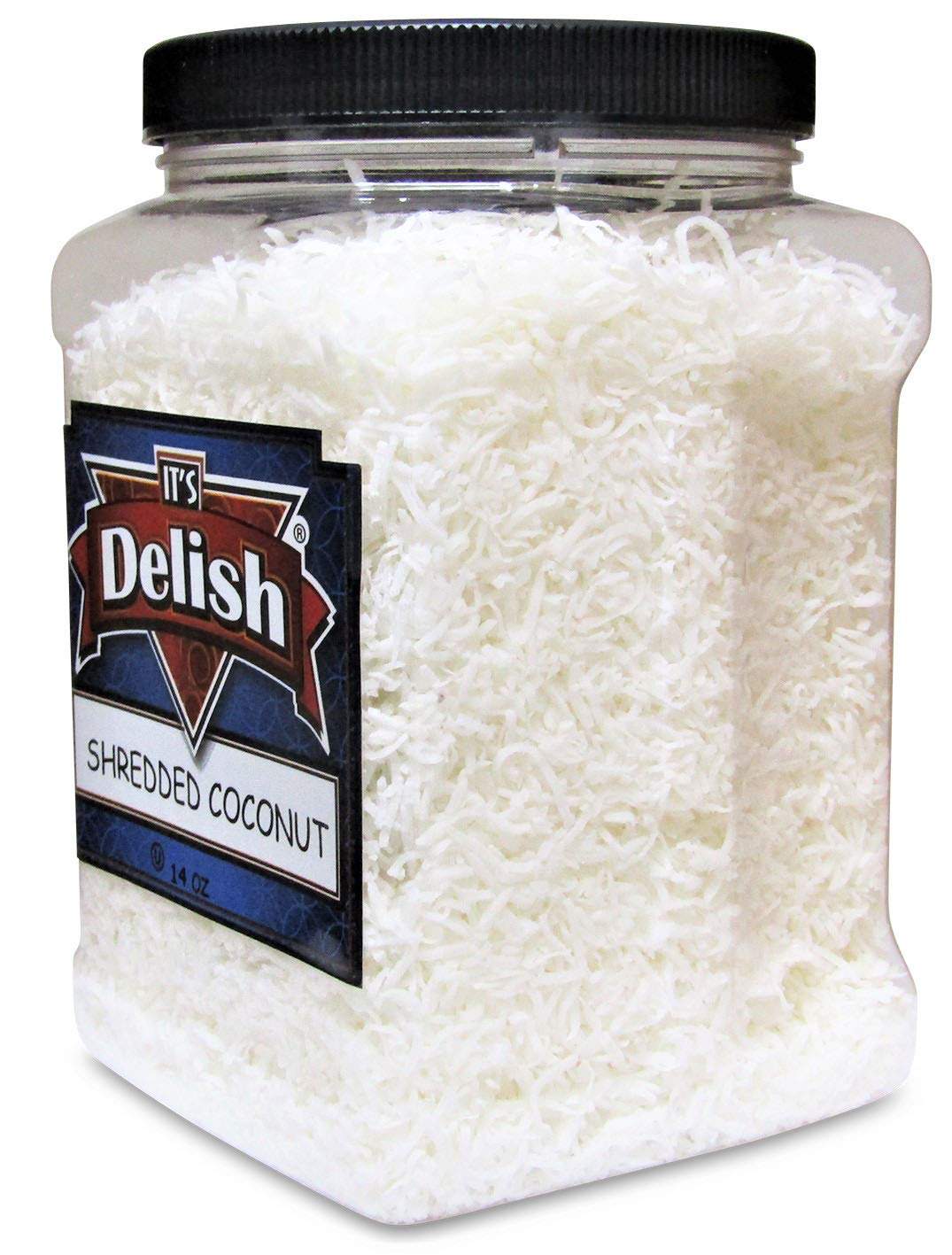 Gourmet Shredded Coconut All Natural Flakes, Raw, Unsweetened, By It'S Delish - 14 Oz Jumbo Reusable Container - Great For Smoot