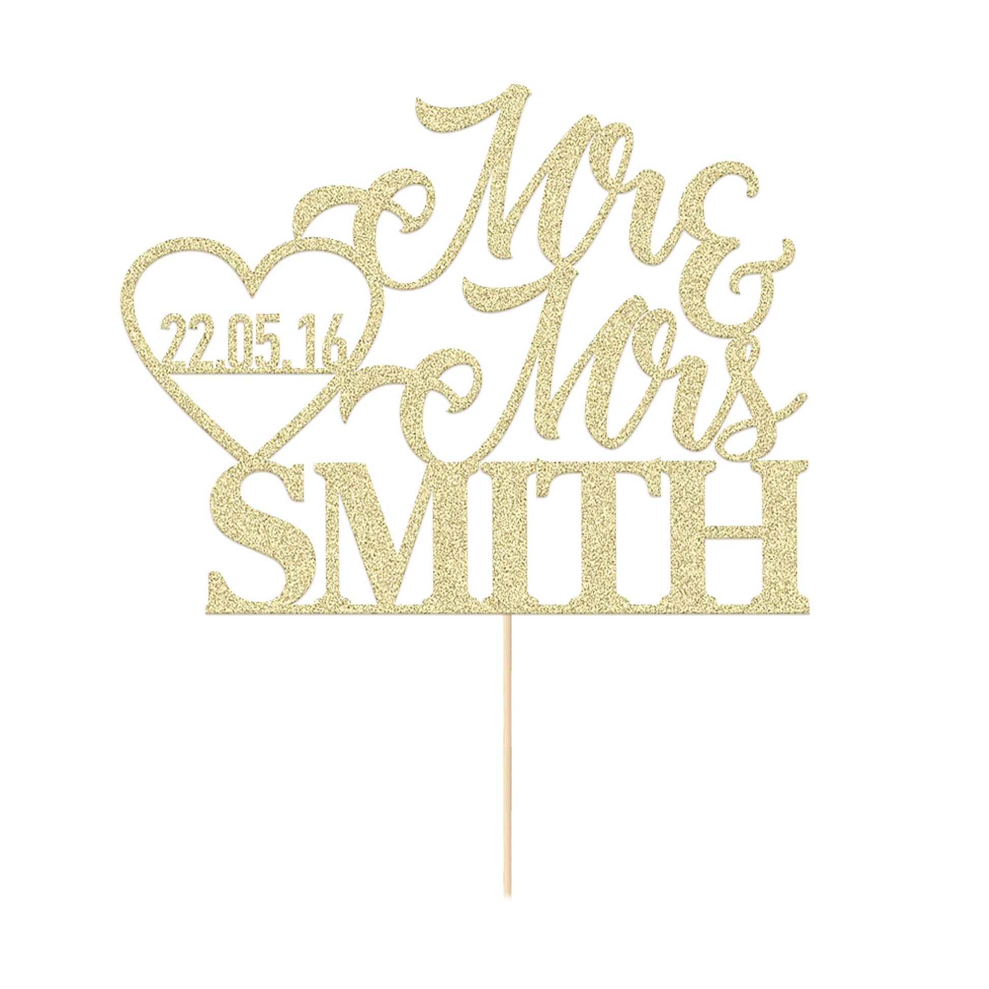 EDSG Personalized Wedding Cake Toppers, Double-Sided Glitter Paper, 7x4.7, Champagne Gold, Custom Name & Date