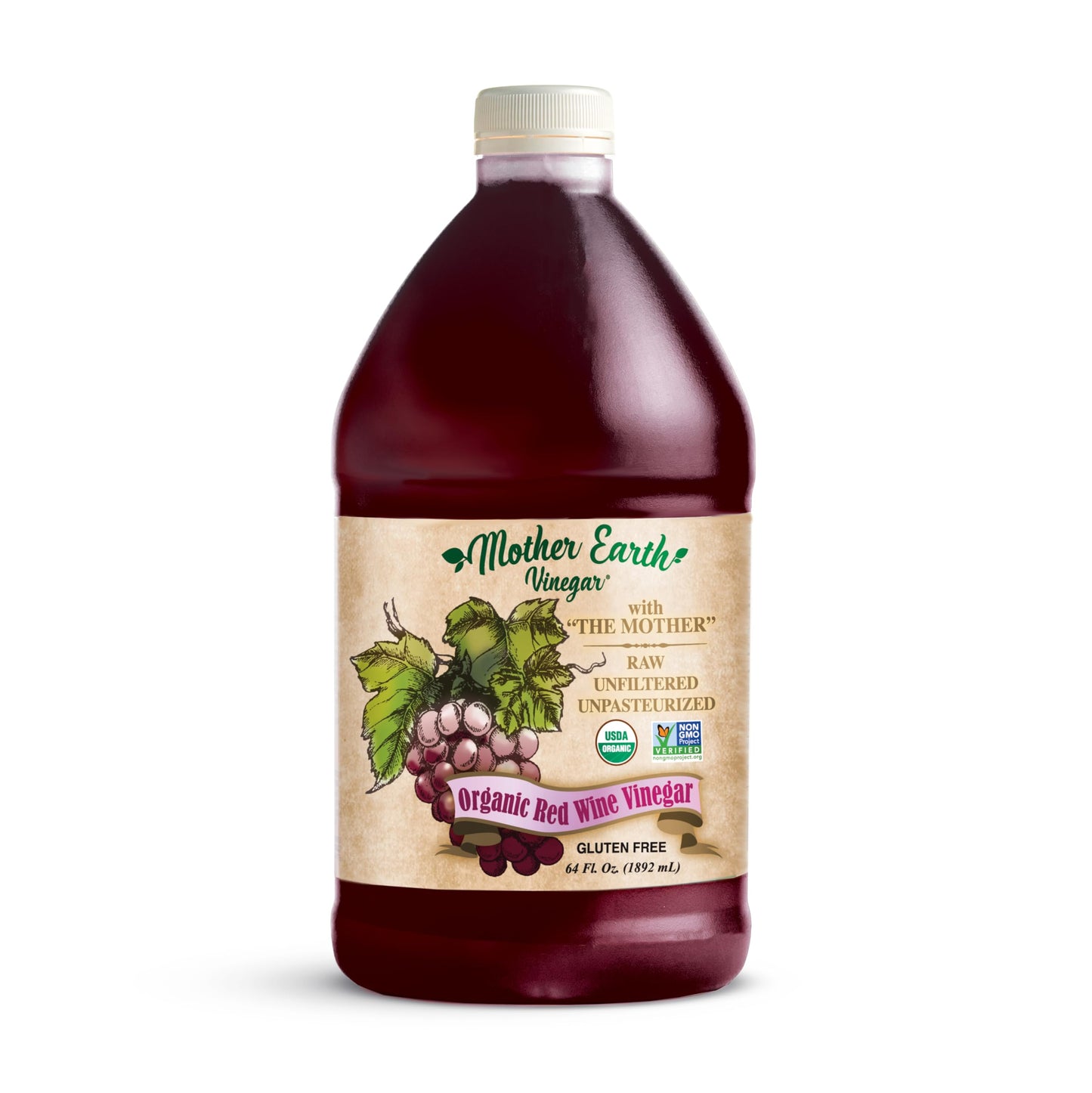 Mother Earth Vinegar Organic Red Wine Vinegar, Fresh Pressed, Unfiltered, Unpasteurized, 64 Fl Oz