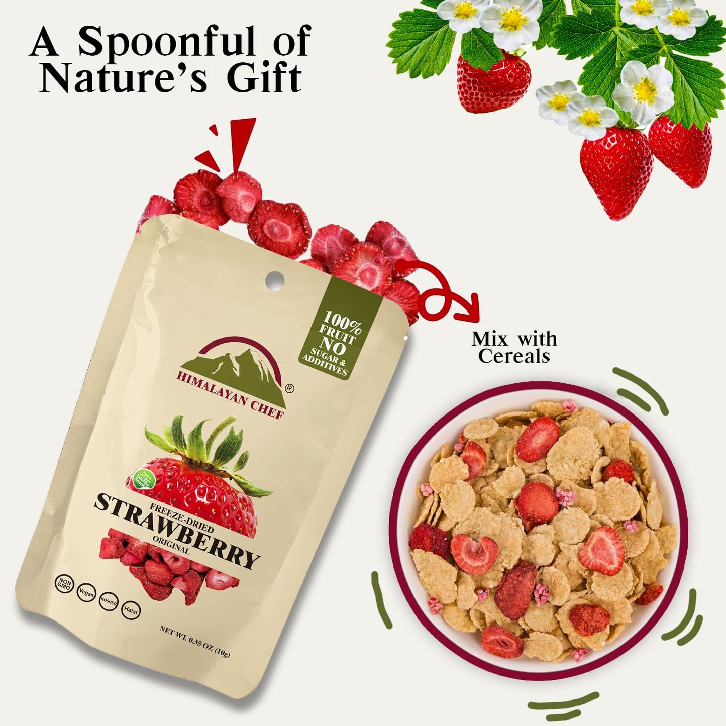 Himalayan Chef Freeze-Dried Strawberry 10G | Organic Drieds Fruit Snacks, Healthy Fruits Snack For Kids & Adults, Freeze-Dried F