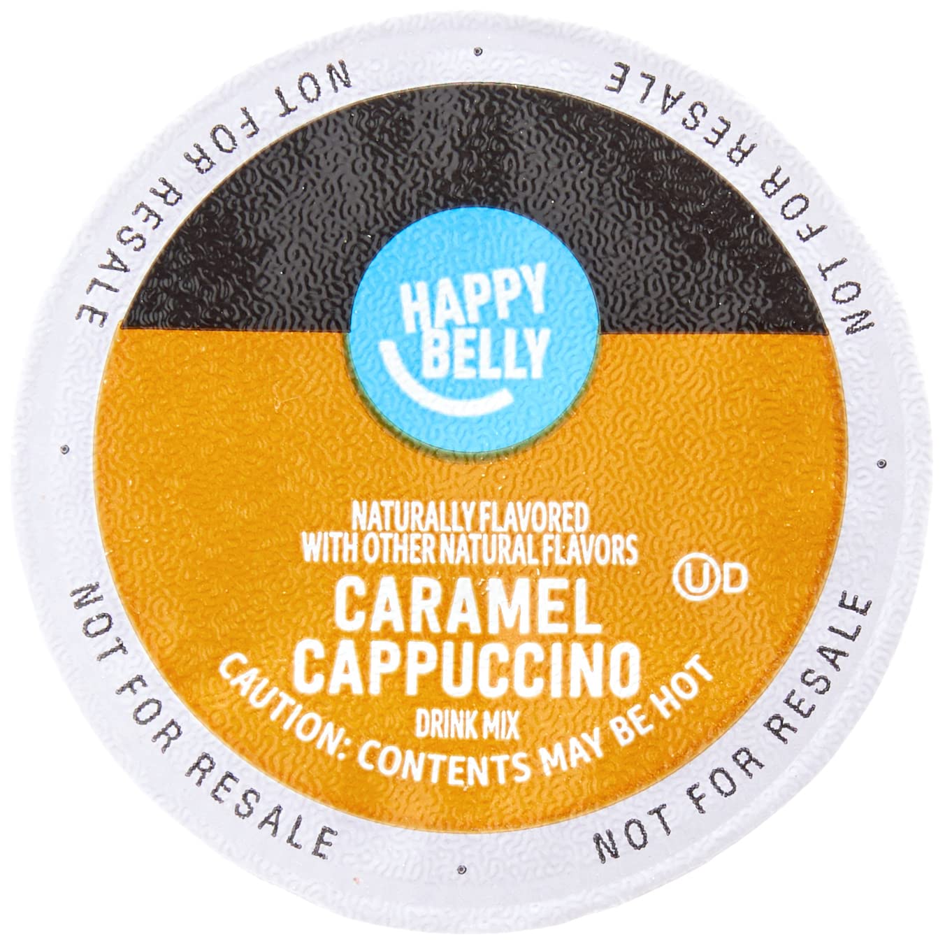 Happy Belly Cappuccino Coffee Pods, Light Roast, Caramel Flavor, 24 Count, Creamy Tan