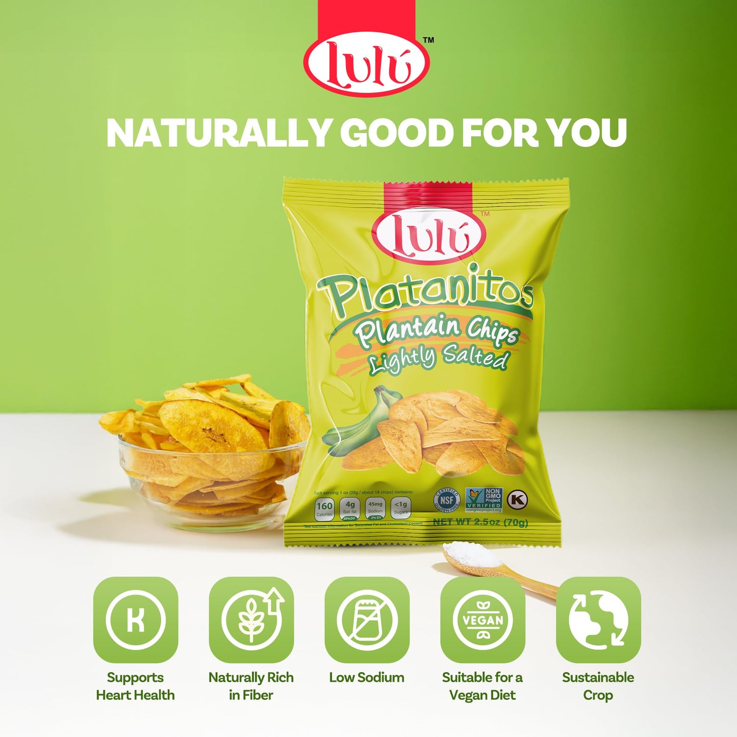 LULU Plantain Chips - Lightly Salted, 30 Individual Bags (2.5 Oz Each) - Crunchy, Delicious, Kosher, Gluten-Free Healthy Snacks
