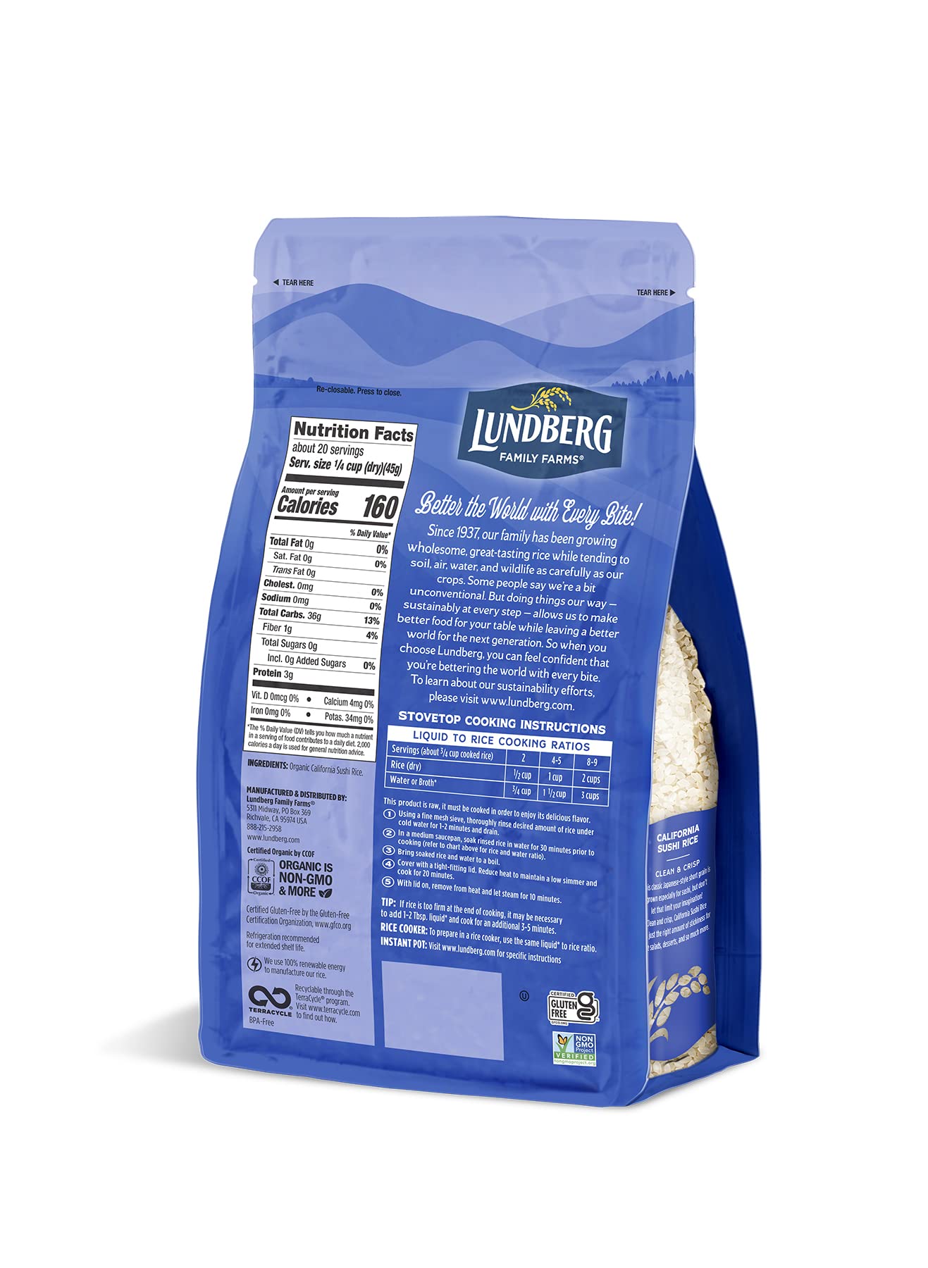 Lundberg Family Farms - Organic California Sushi Rice, Japanese Style Short Grain Rice, Perfectly Sticky, Pantry Staple, Non-GMO