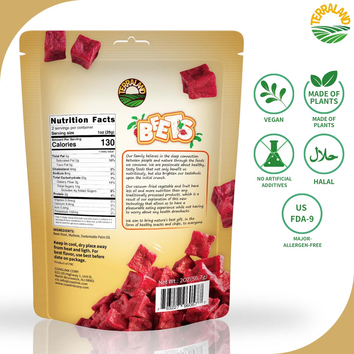 Terraland Beets Crispy Cubes-Original, Crispy & Crunch, Vegan, Idea For Snacking Or Pairing With Salad And Cereal 2Oz Bag - Pack