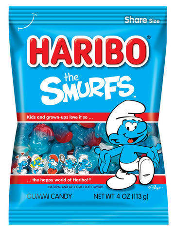 Haribo Gummi Candy, Smurfs, 4 Oz. Bag (Pack Of 12)