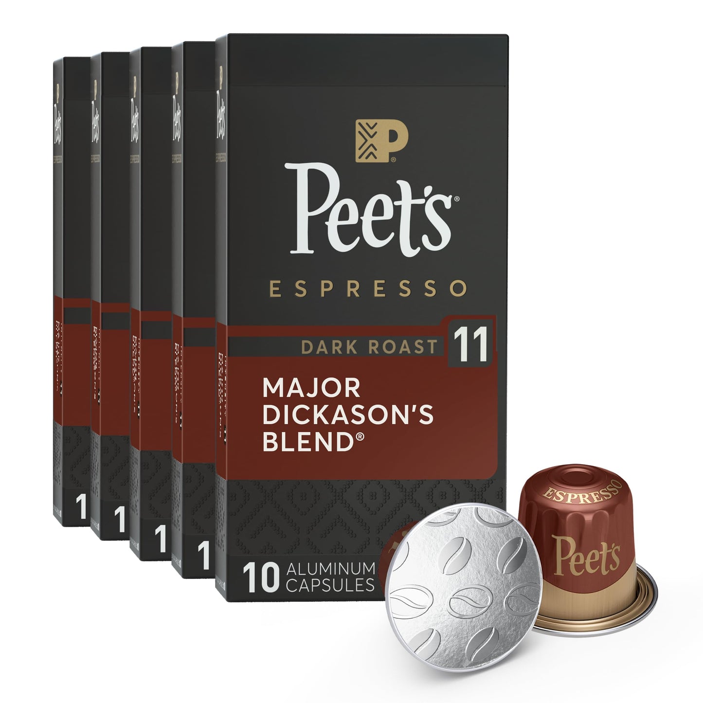 Peets Coffee Dark Roast Espresso Capsules, Major Dickasons Blend, 50 Count (5 Boxes of 10), Compatible with Nespresso Original Machines