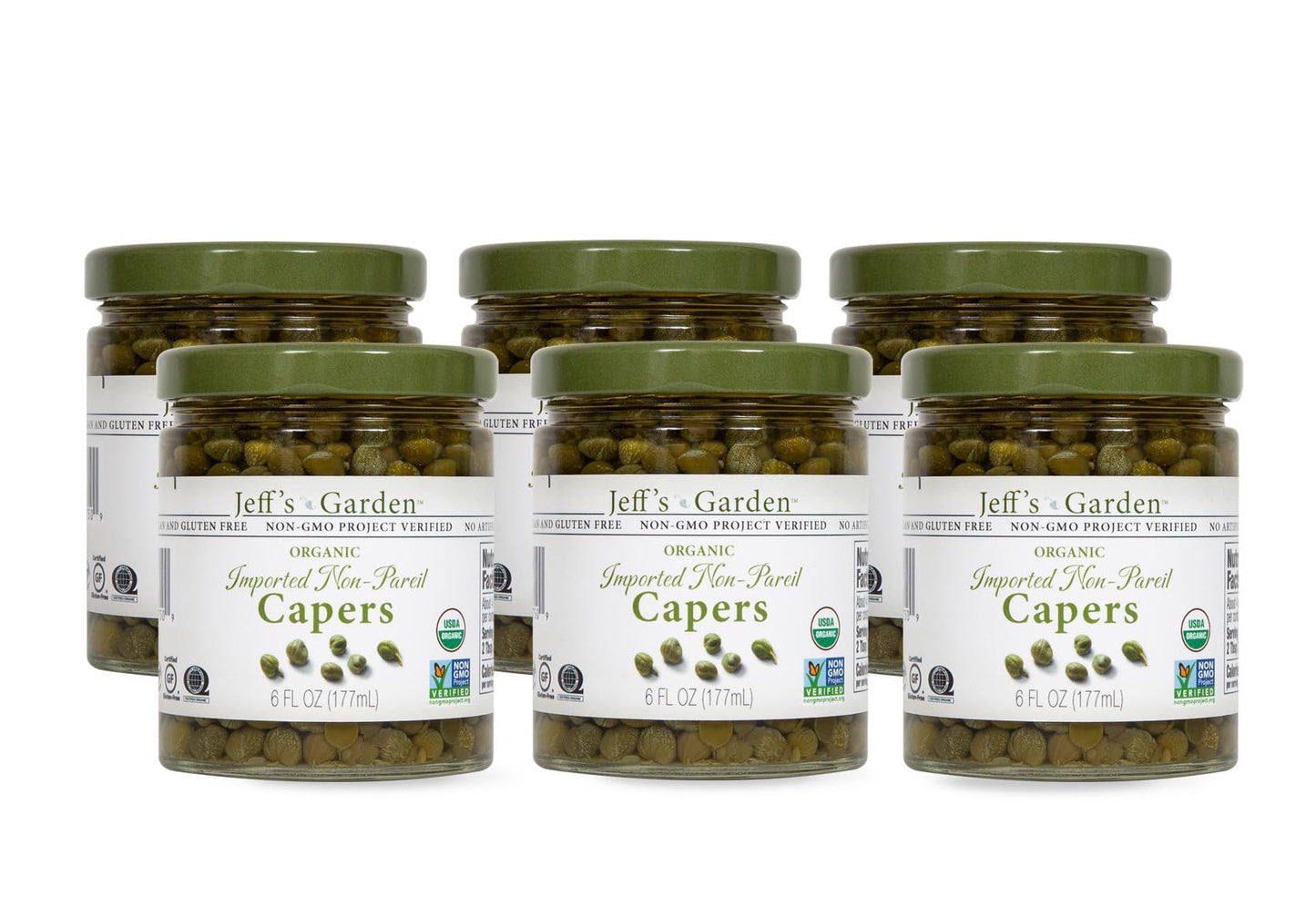 Jeff's Garden Organic Imported Non-Pareil Capers | Vegan, Kosher, Non-GMO, Gluten Free, Keto | 6 Fluid Ounce Jar (Pack of 6)